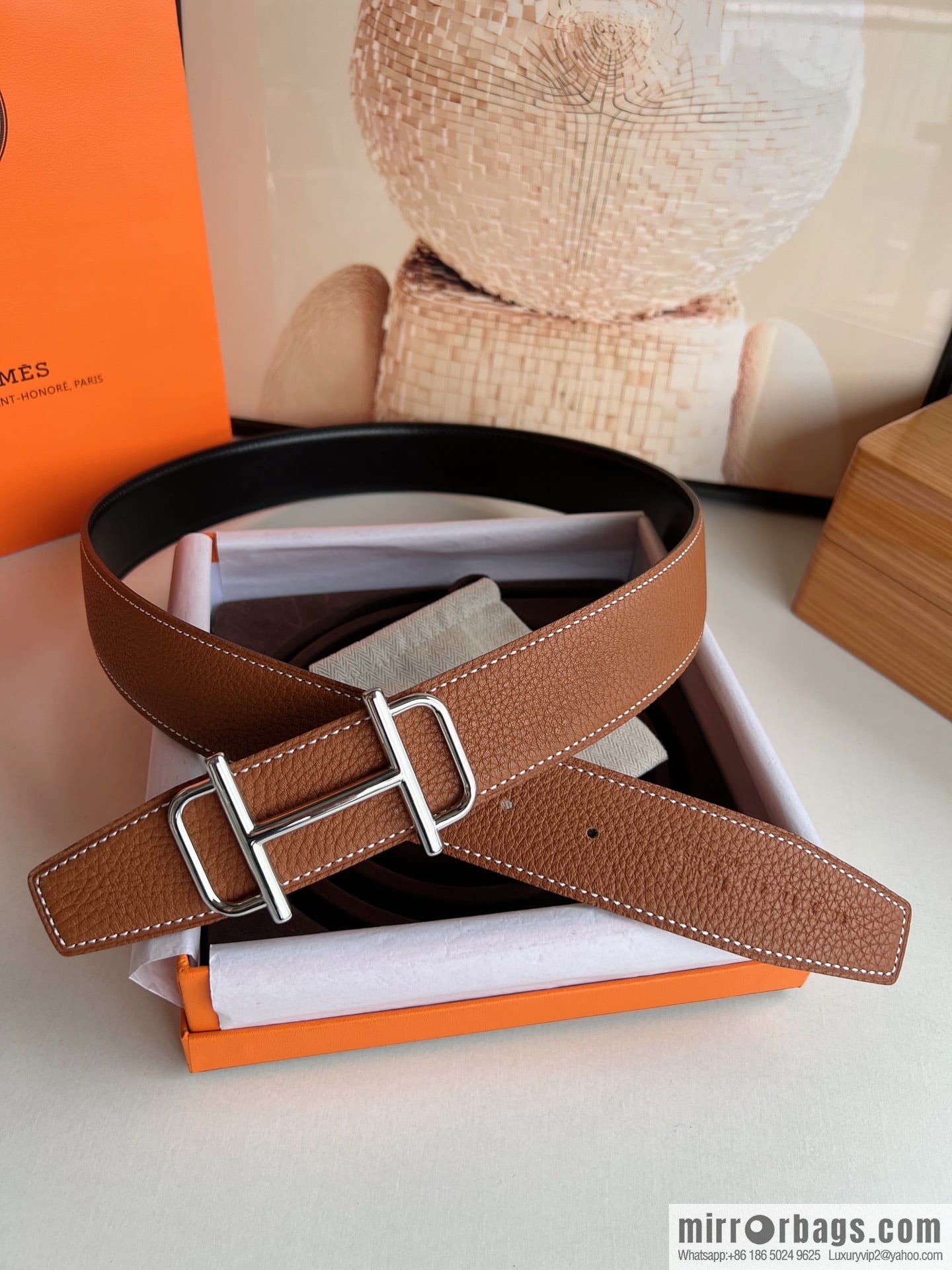 Hermes Hermes, the latest bottom leather at the counter, men's double-sided leather belt 38mm