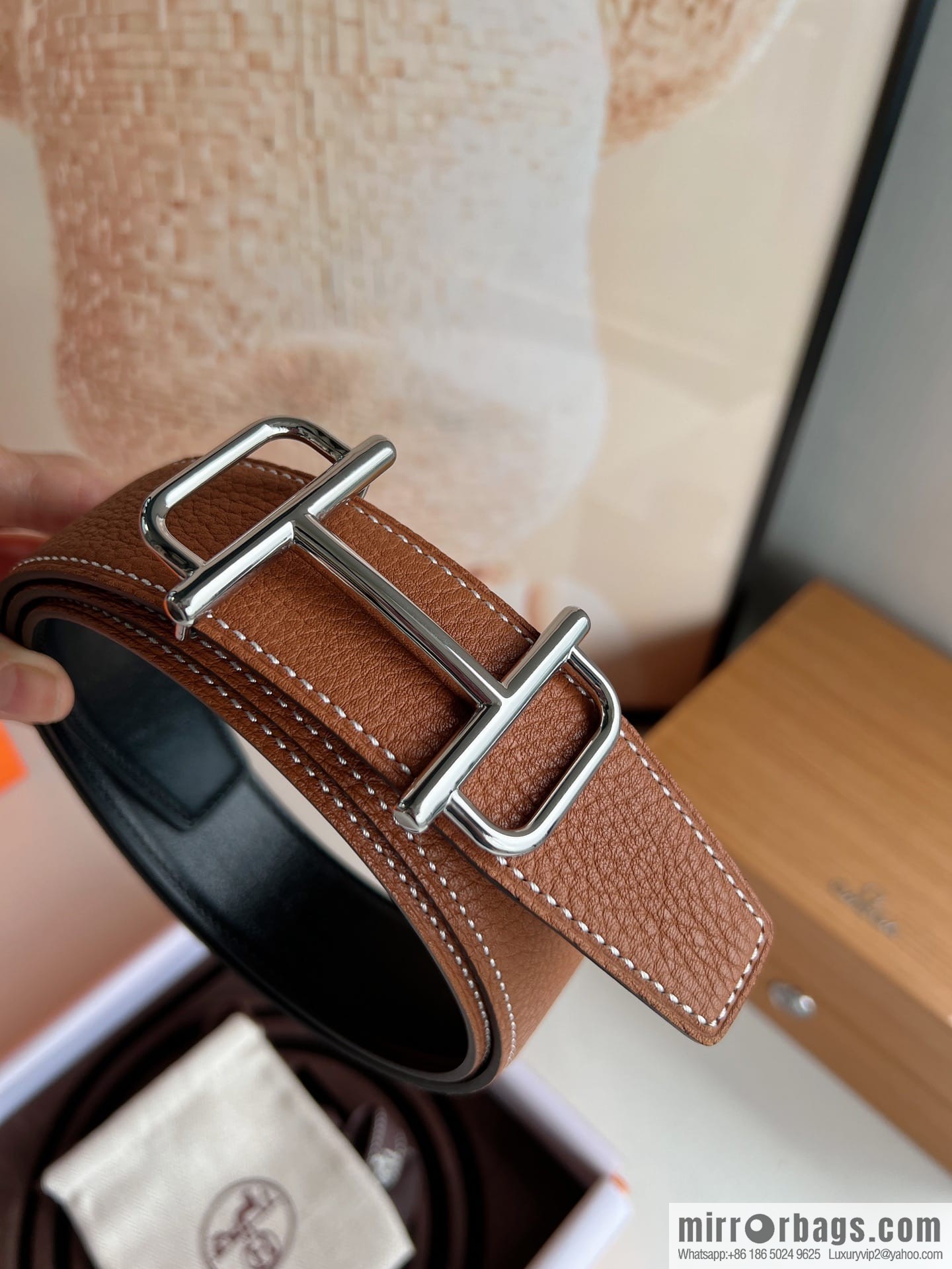 Hermes Hermes, the latest bottom leather at the counter, men's double-sided leather belt 38mm