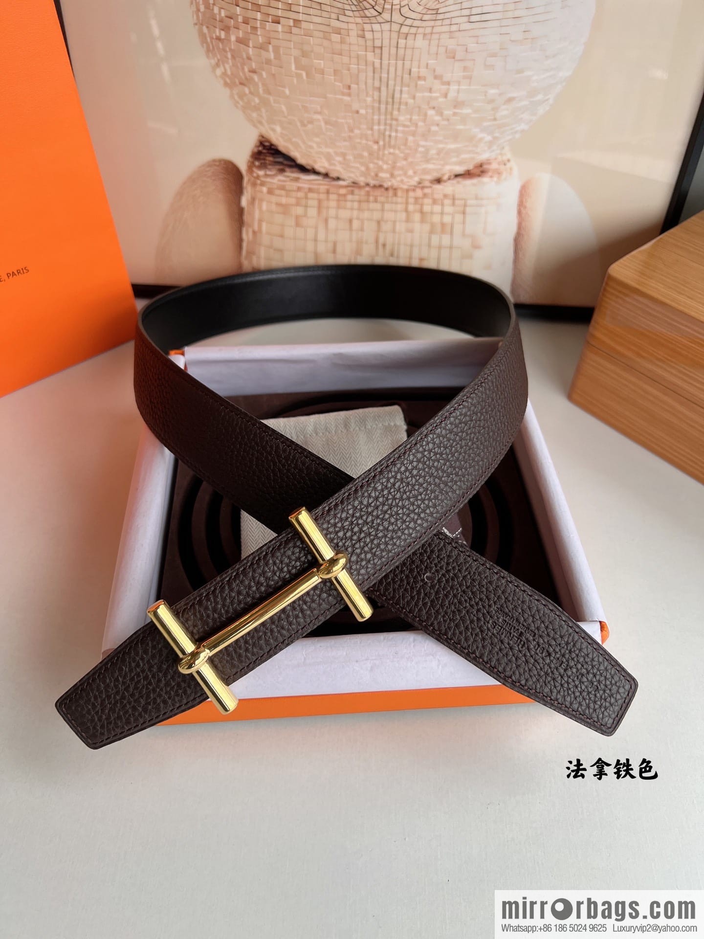 Hermes Hermes, the latest bottom leather at the counter, men's double-sided leather belt 38mm