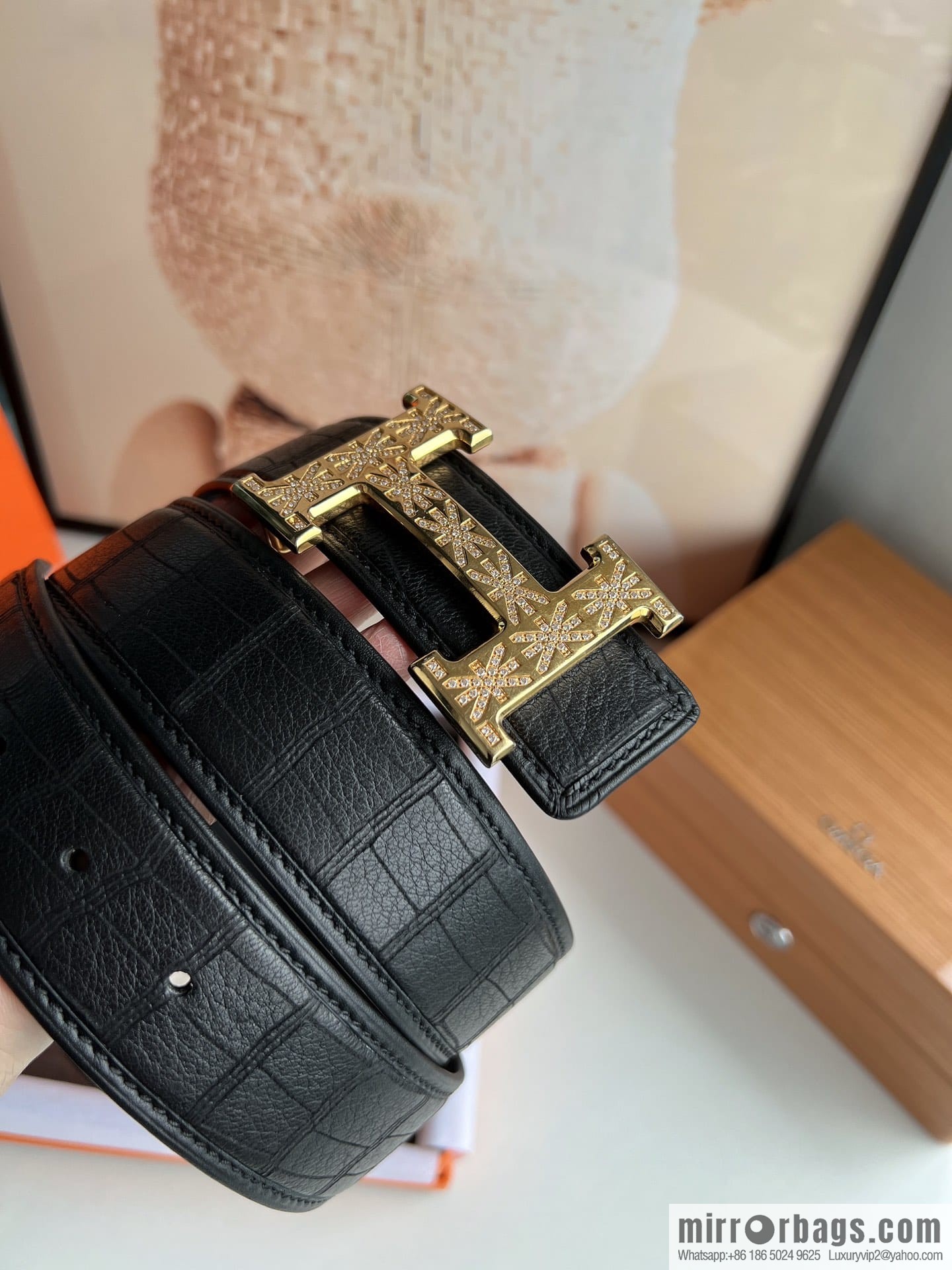 Hermes Hermes, men's 3.8cm stainless steel H inlaid diamond buckle belt