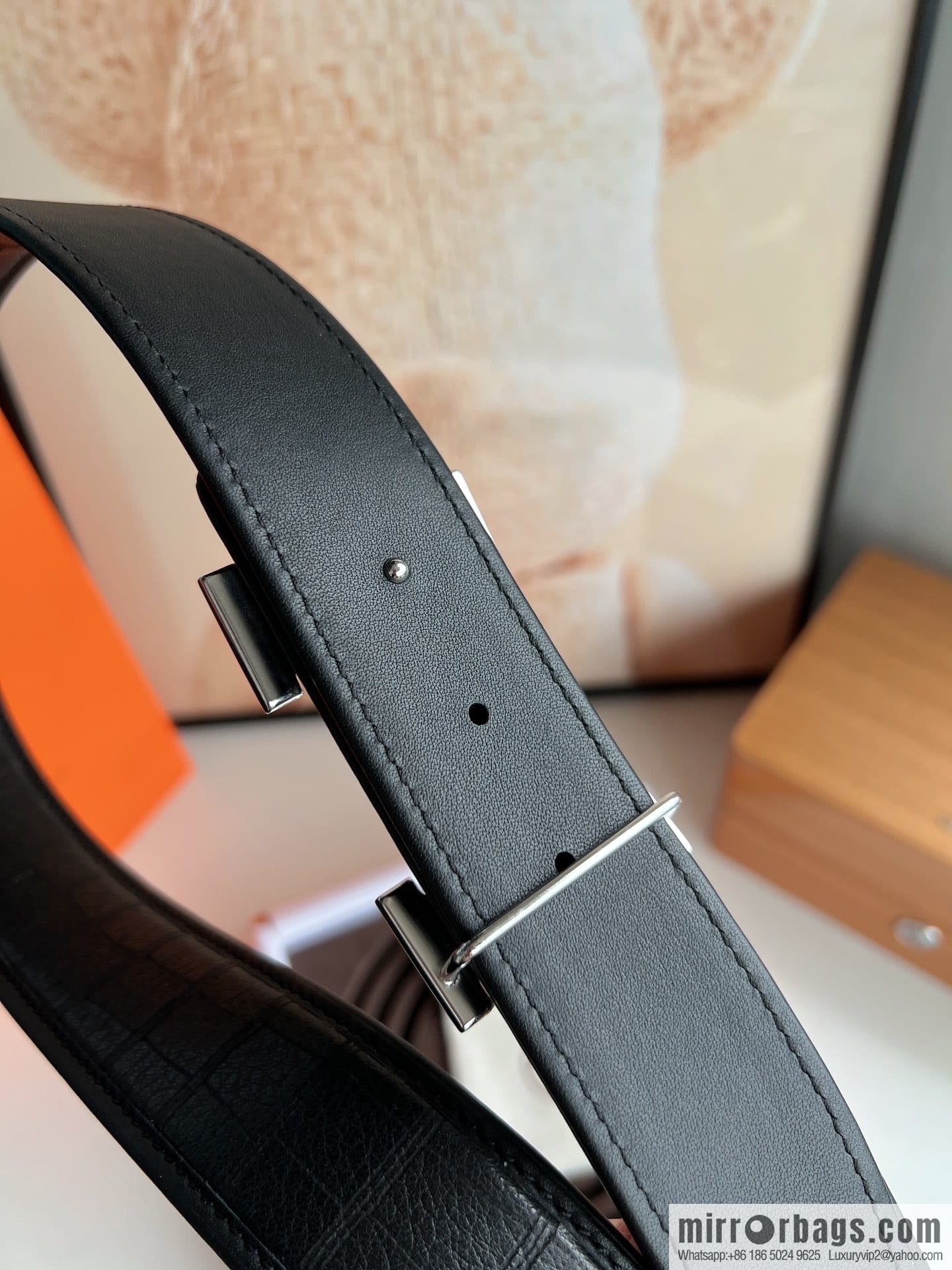 Hermes Hermes, men's 3.8cm stainless steel H inlaid diamond buckle belt