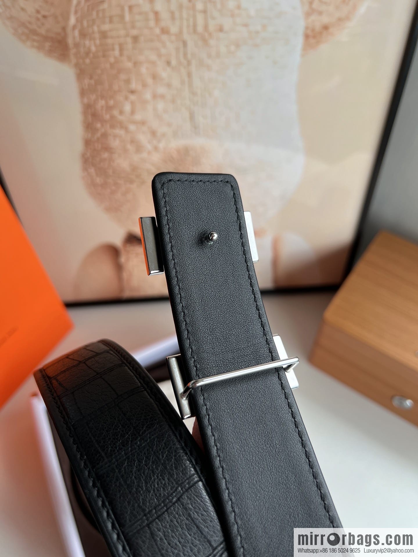 Hermes Hermes, men's 3.8cm stainless steel H inlaid diamond buckle belt