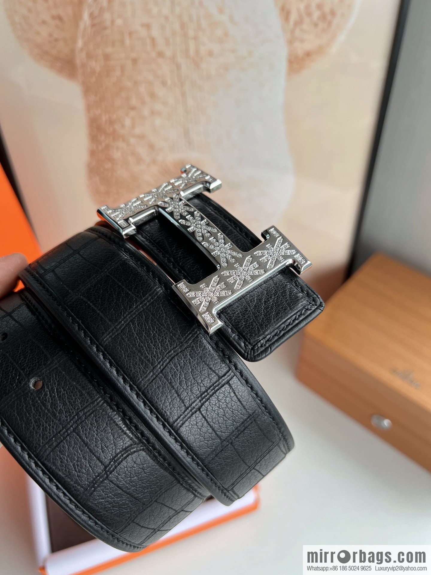 Hermes Hermes, men's 3.8cm stainless steel H inlaid diamond buckle belt