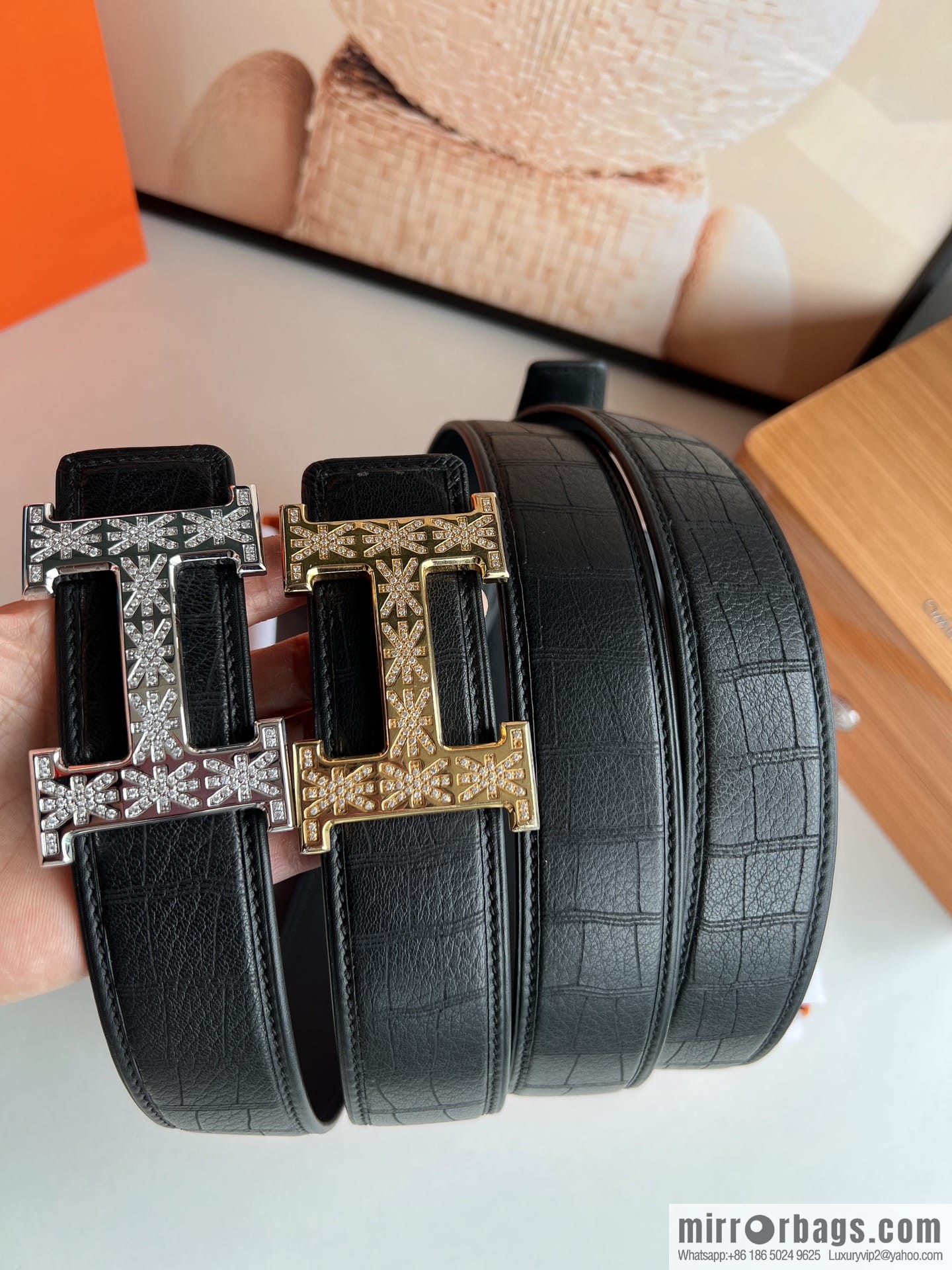 Hermes Hermes, men's 3.8cm stainless steel H inlaid diamond buckle belt