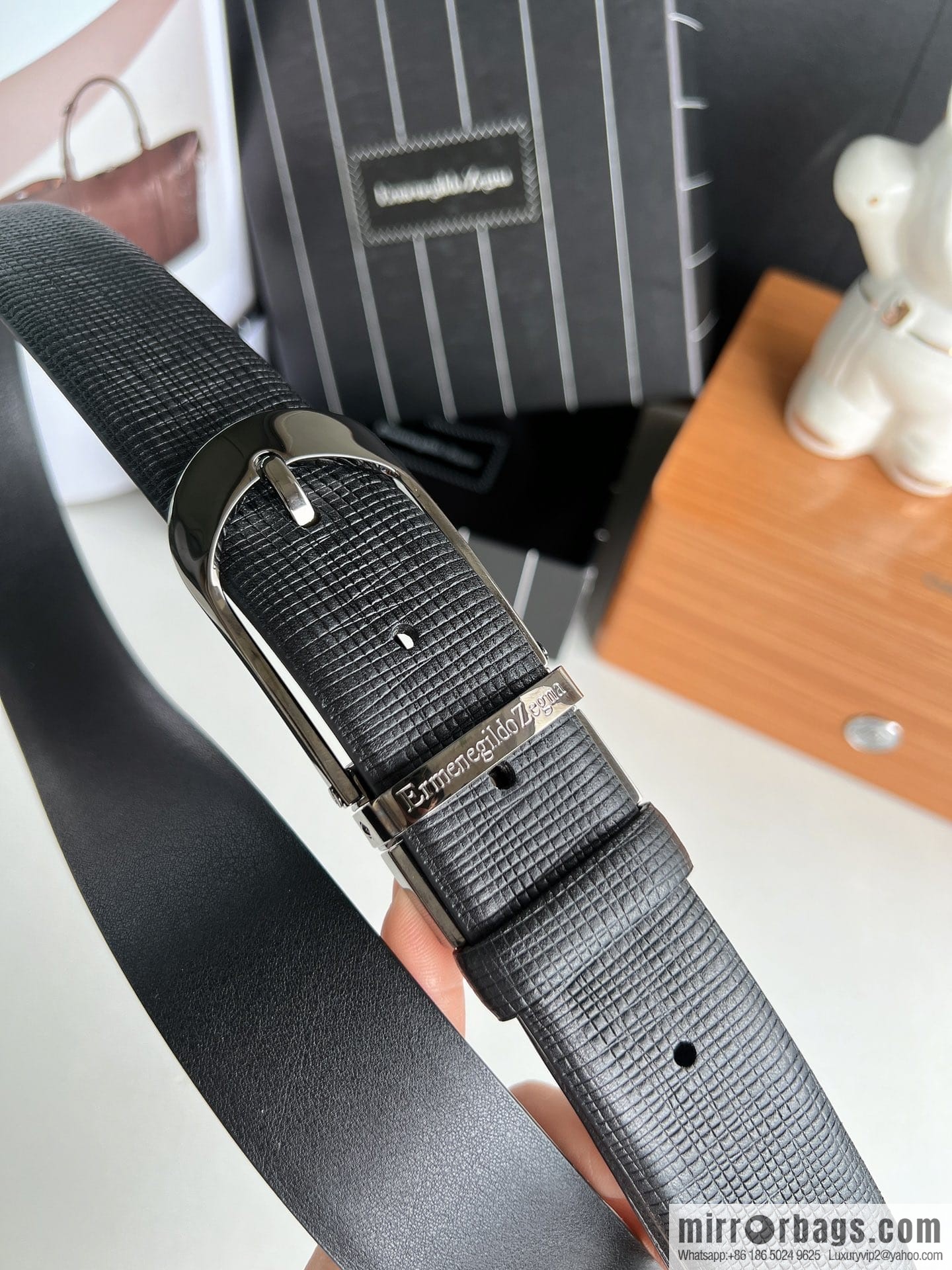 Ermengildo. Zein Italian Zegna Men's Imported Cowhide Cross Textured Belt 3.5cm