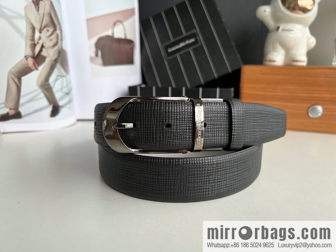Ermengildo. Zein Italian Zegna Men's Imported Cowhide Cross Textured Belt 3.5cm