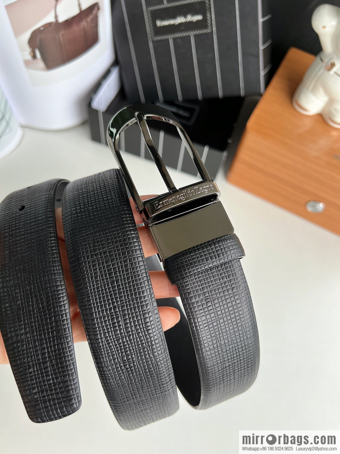 Ermengildo. Zein Italian Zegna Men's Imported Cowhide Cross Textured Belt 3.5cm