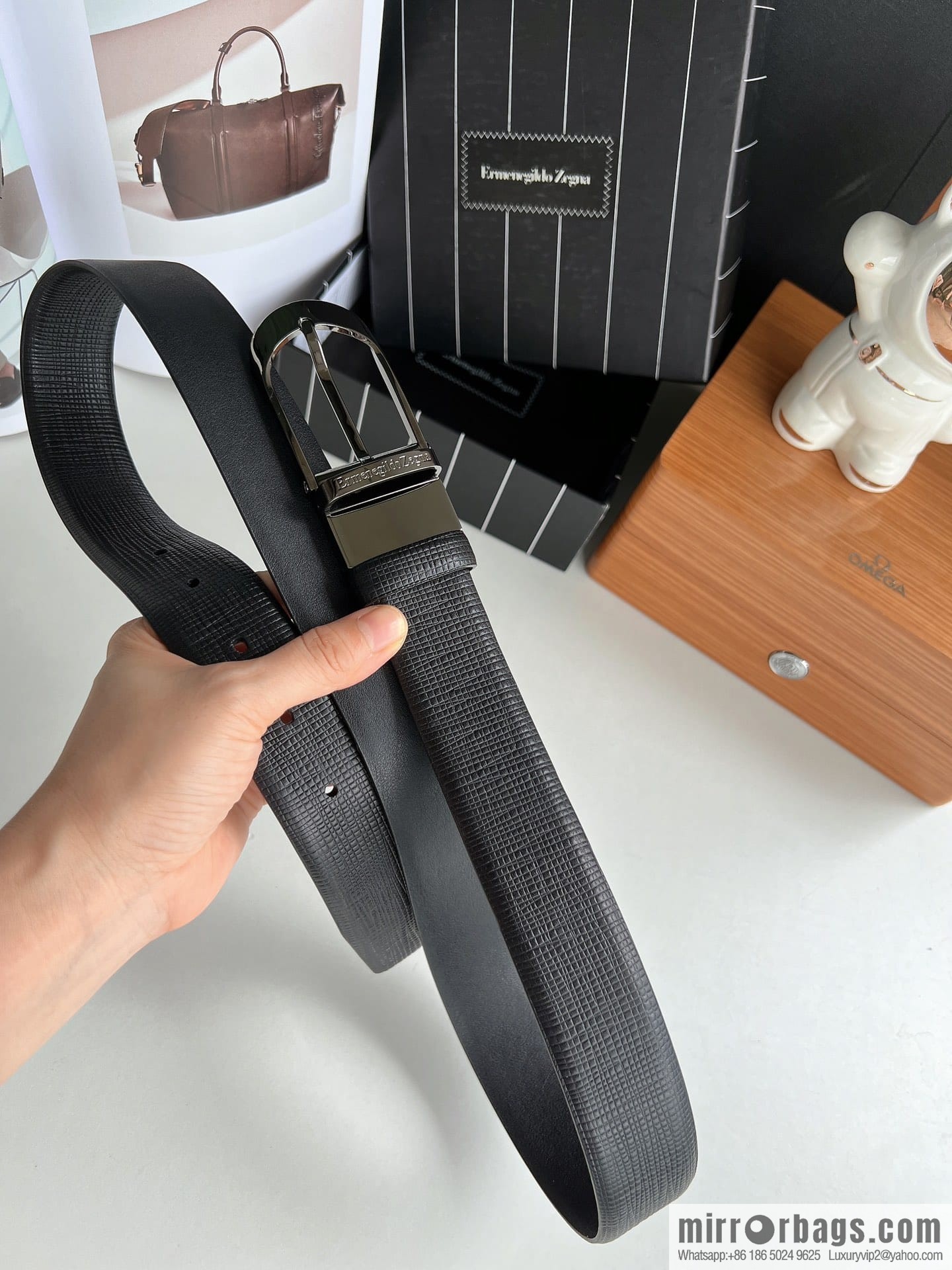 Ermengildo. Zein Italian Zegna Men's Imported Cowhide Cross Textured Belt 3.5cm