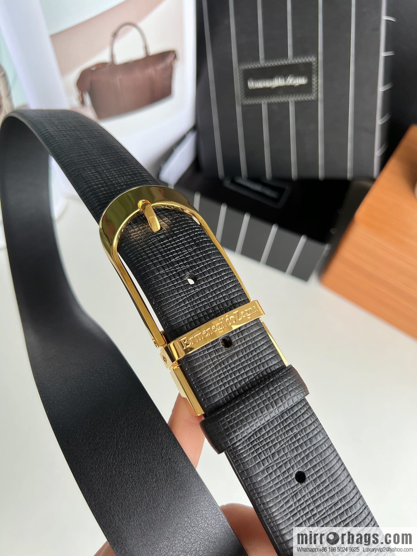 Ermengildo. Zein Italian Zegna Men's Imported Cowhide Cross Textured Belt 3.5cm