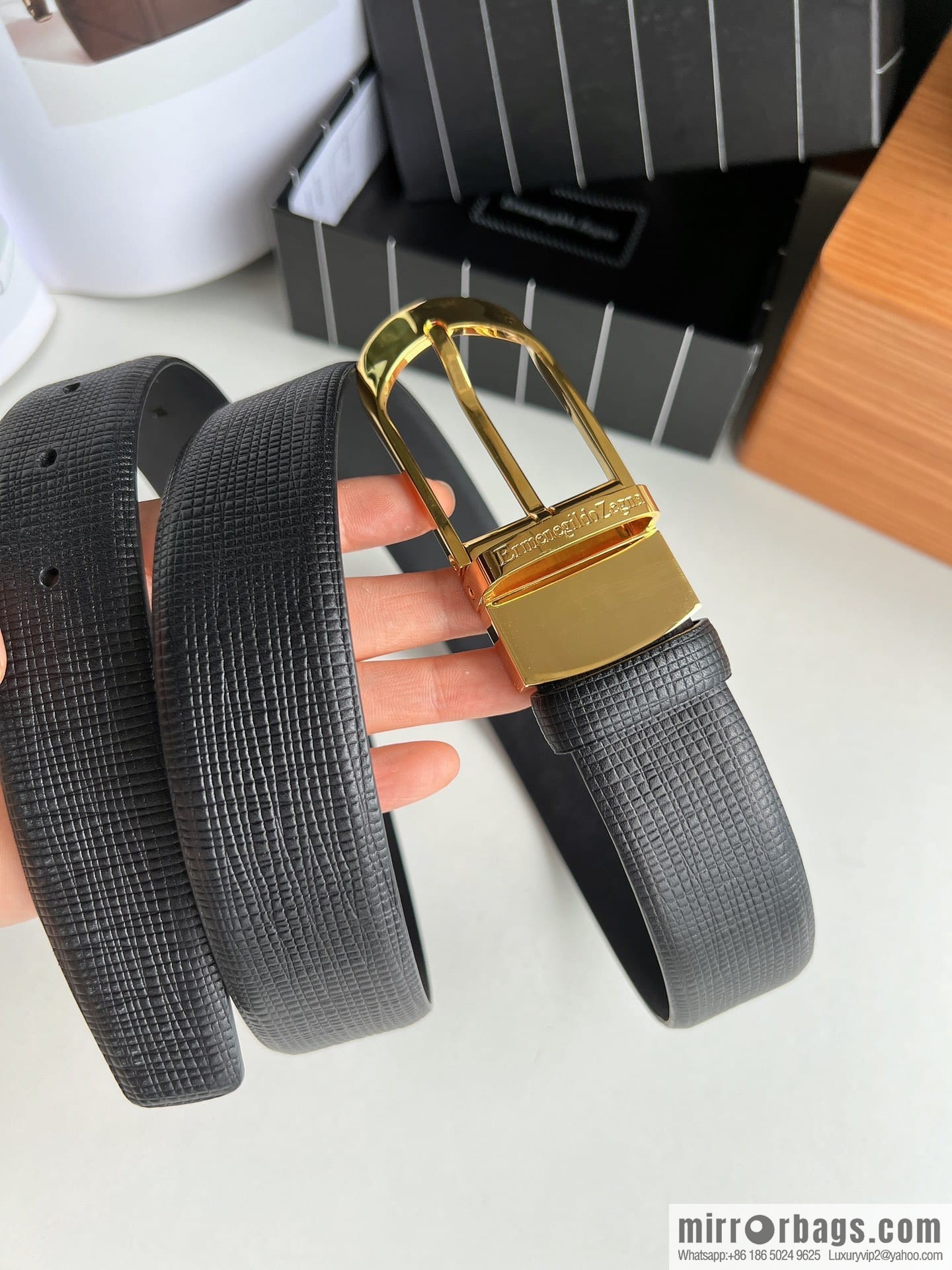 Ermengildo. Zein Italian Zegna Men's Imported Cowhide Cross Textured Belt 3.5cm