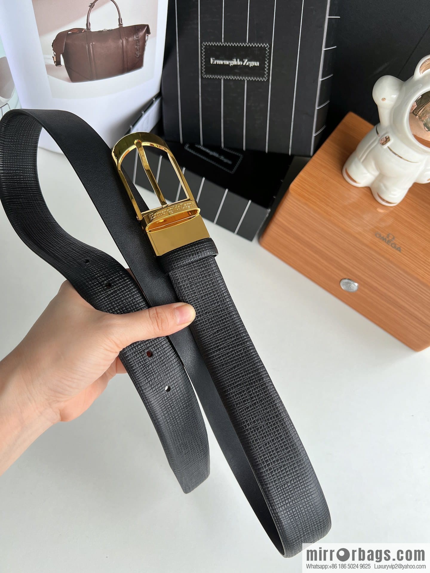 Ermengildo. Zein Italian Zegna Men's Imported Cowhide Cross Textured Belt 3.5cm