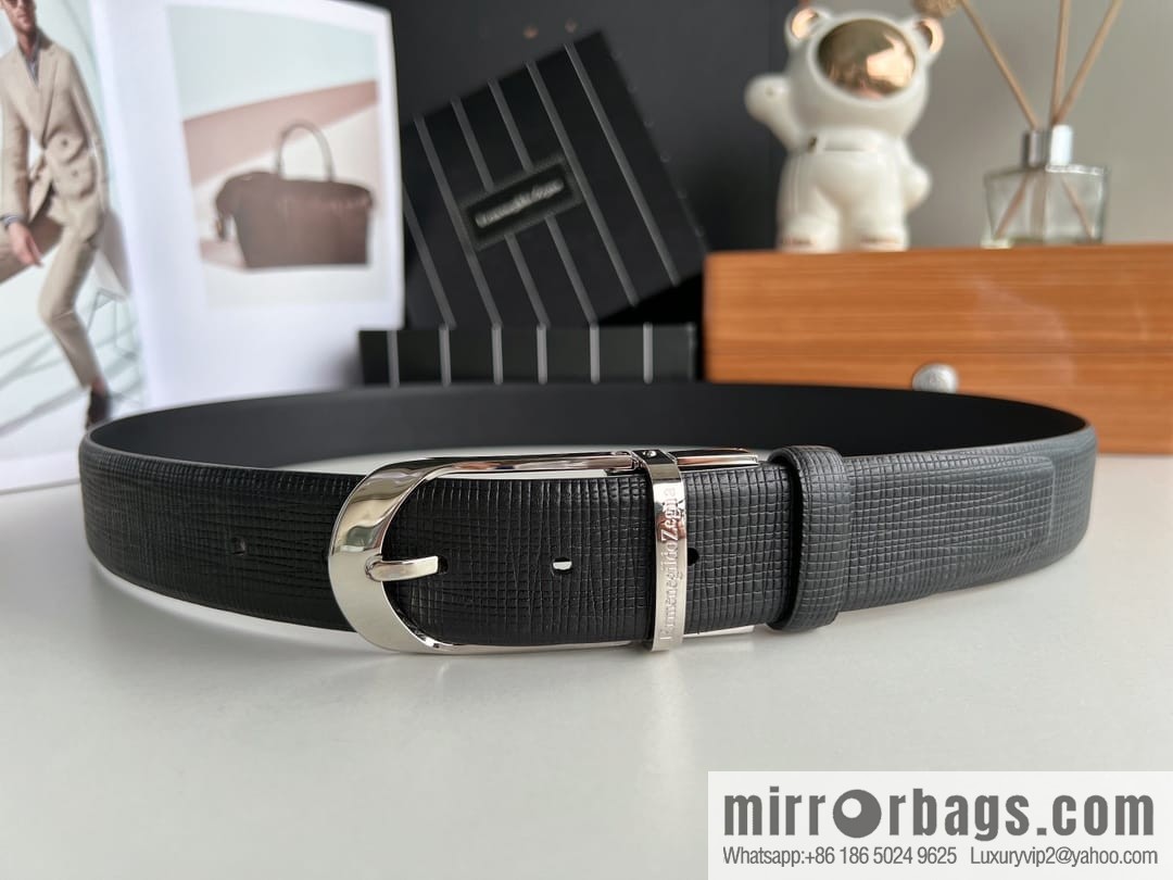 Ermengildo. Zein Italian Zegna Men's Imported Cowhide Cross Textured Belt 3.5cm
