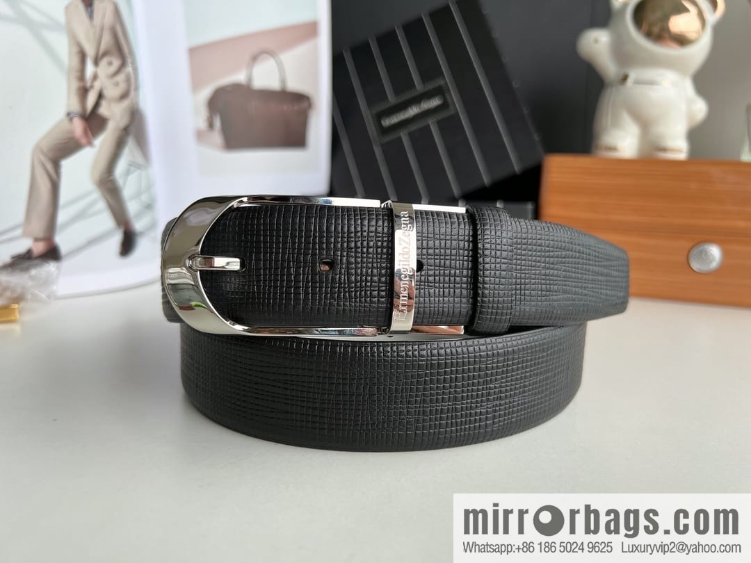 Ermengildo. Zein Italian Zegna Men's Imported Cowhide Cross Textured Belt 3.5cm