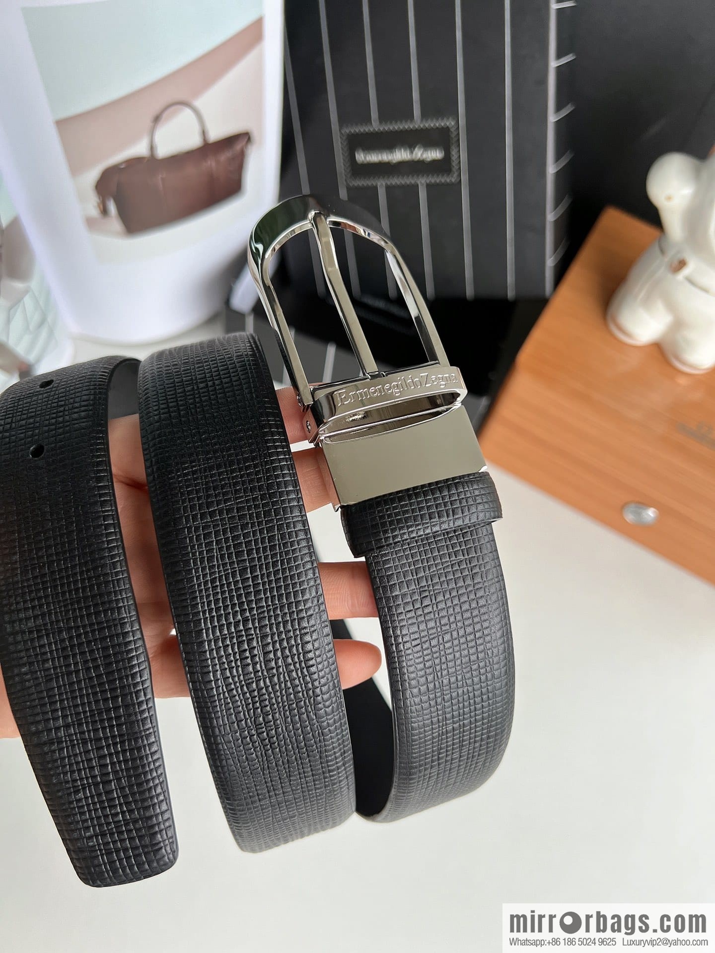 Ermengildo. Zein Italian Zegna Men's Imported Cowhide Cross Textured Belt 3.5cm