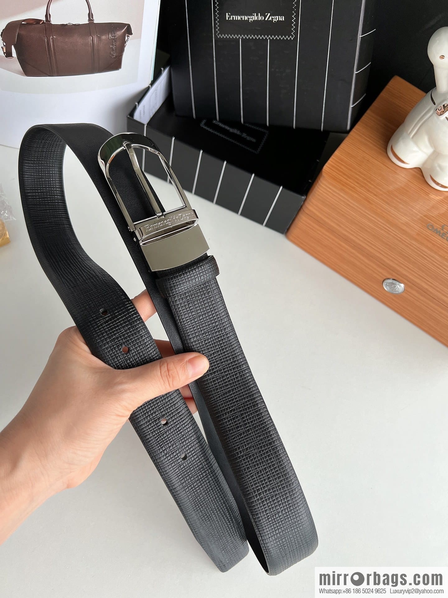 Ermengildo. Zein Italian Zegna Men's Imported Cowhide Cross Textured Belt 3.5cm