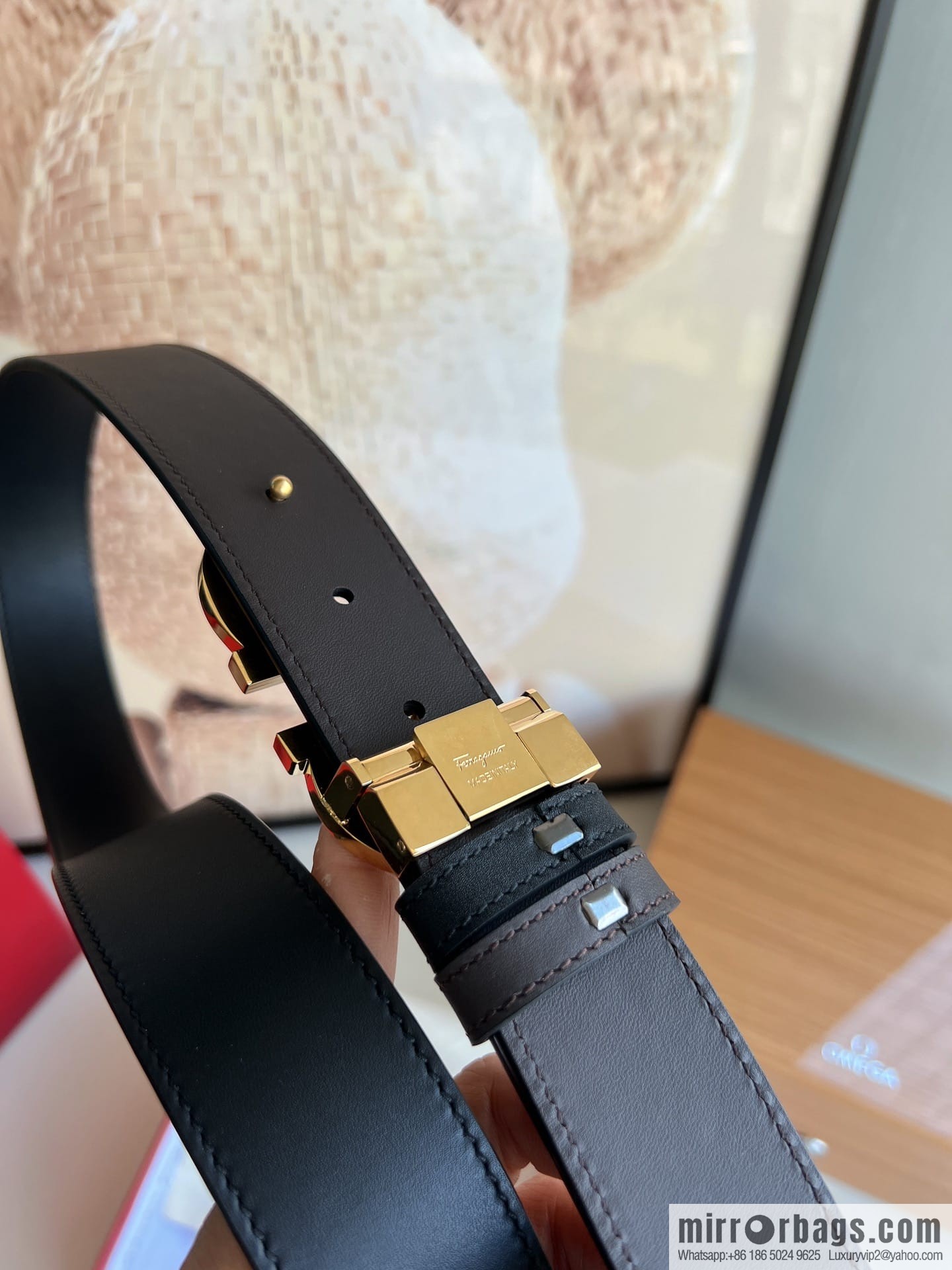 Ferragamo Ferragamo, Stainless Steel Figure 8 Metal Clip Buckle Men's 3.5cm Belt