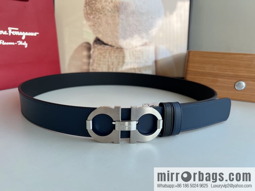 Ferragamo Ferragamo, Stainless Steel Figure 8 Metal Clip Buckle Men's 3.5cm Belt