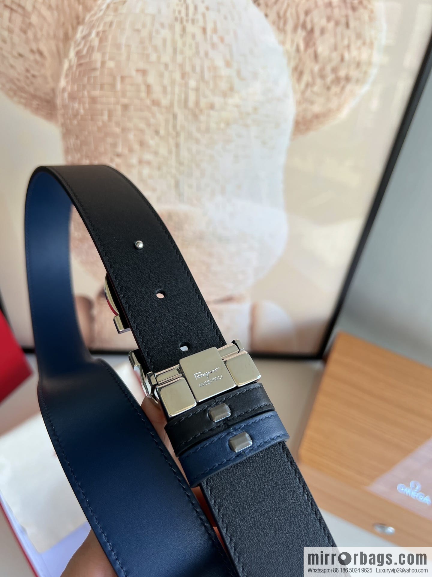 Ferragamo Ferragamo, Stainless Steel Figure 8 Metal Clip Buckle Men's 3.5cm Belt