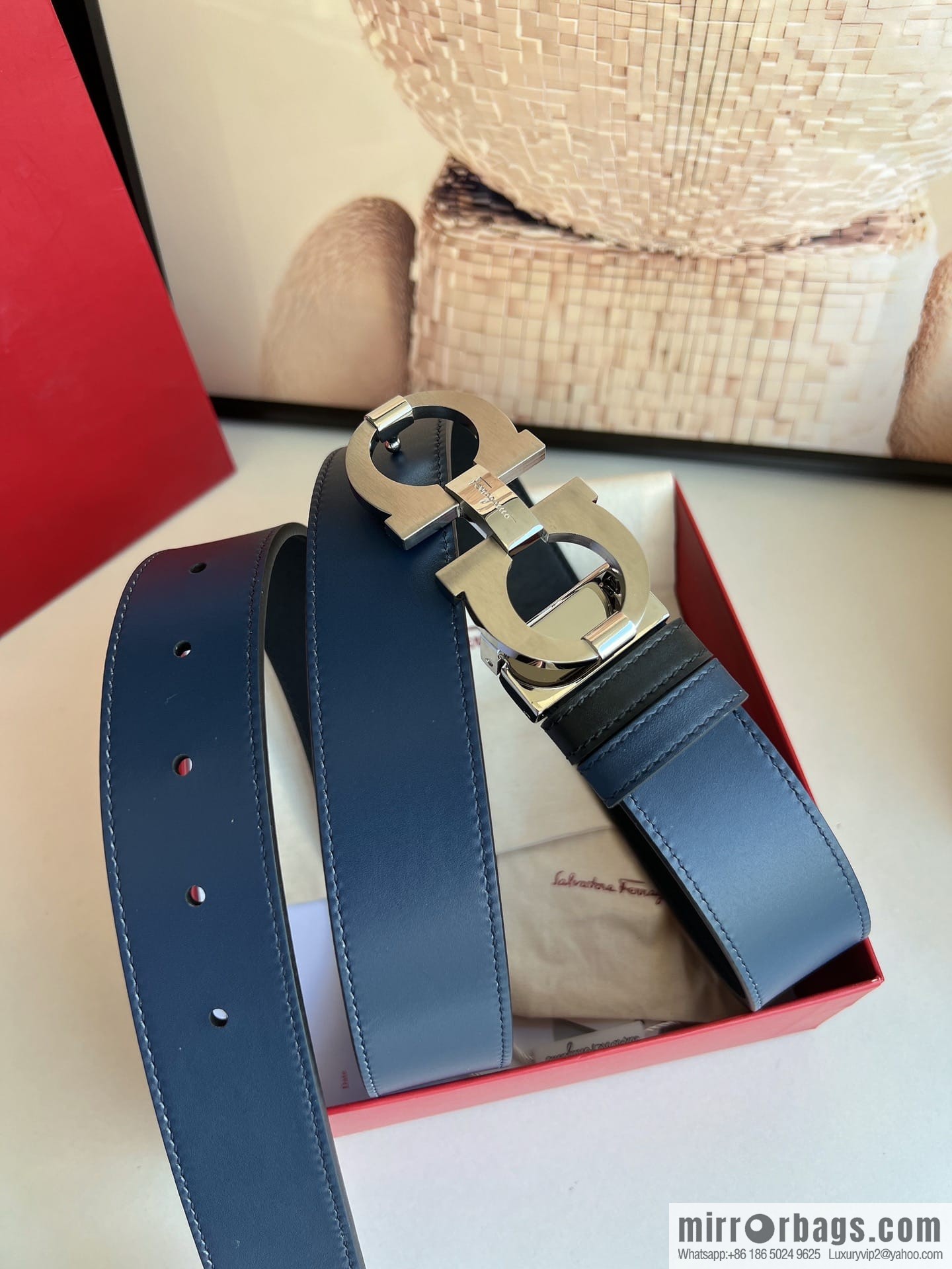 Ferragamo Ferragamo, Stainless Steel Figure 8 Metal Clip Buckle Men's 3.5cm Belt