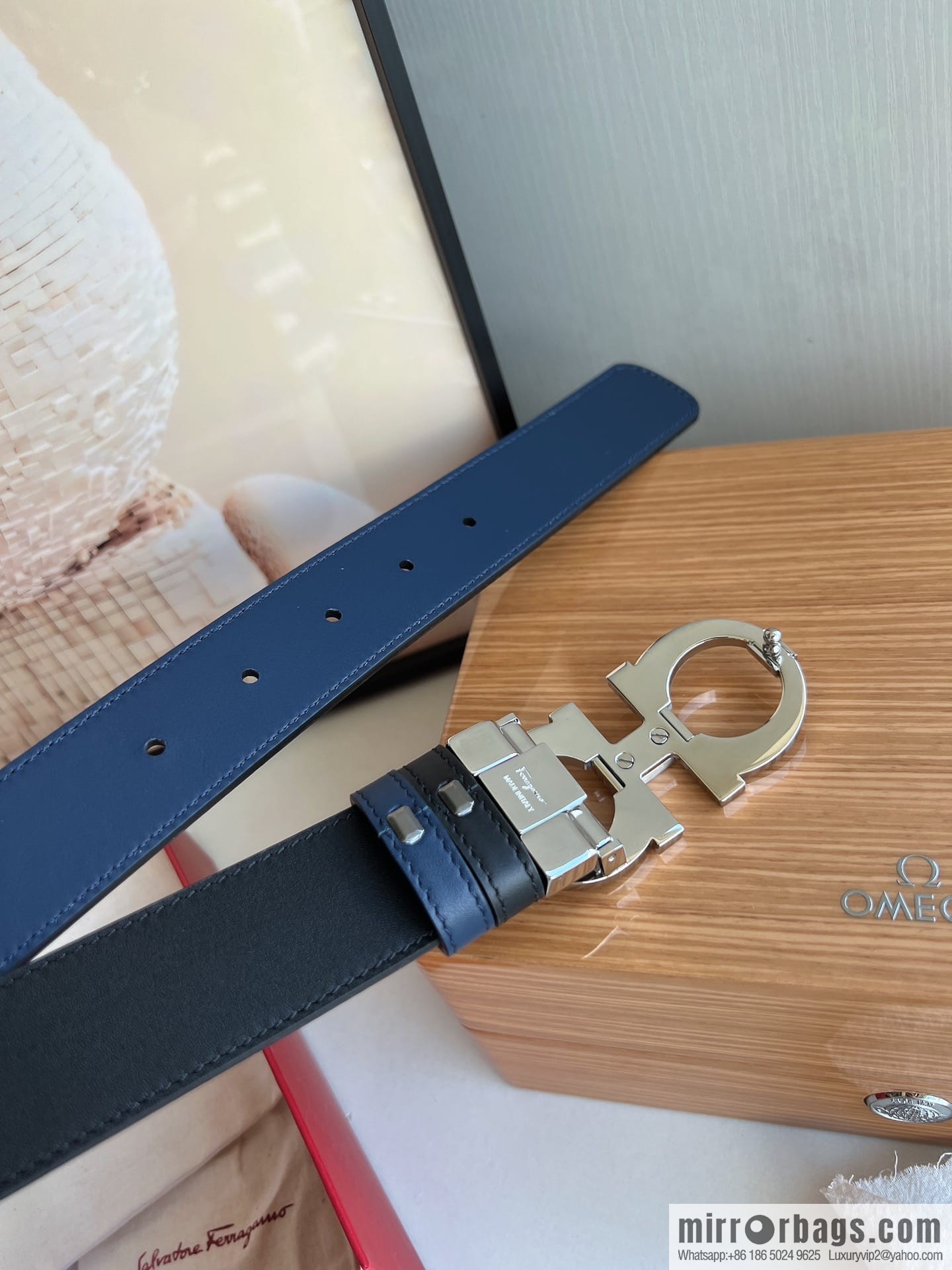 Ferragamo Ferragamo, Stainless Steel Figure 8 Metal Clip Buckle Men's 3.5cm Belt