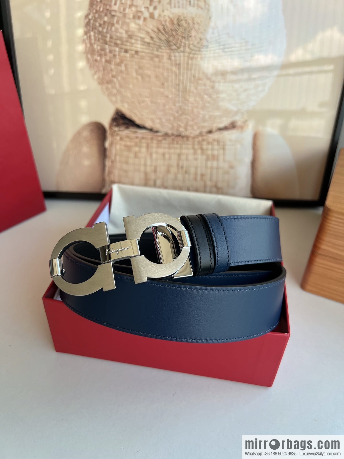 Ferragamo Ferragamo, Stainless Steel Figure 8 Metal Clip Buckle Men's 3.5cm Belt