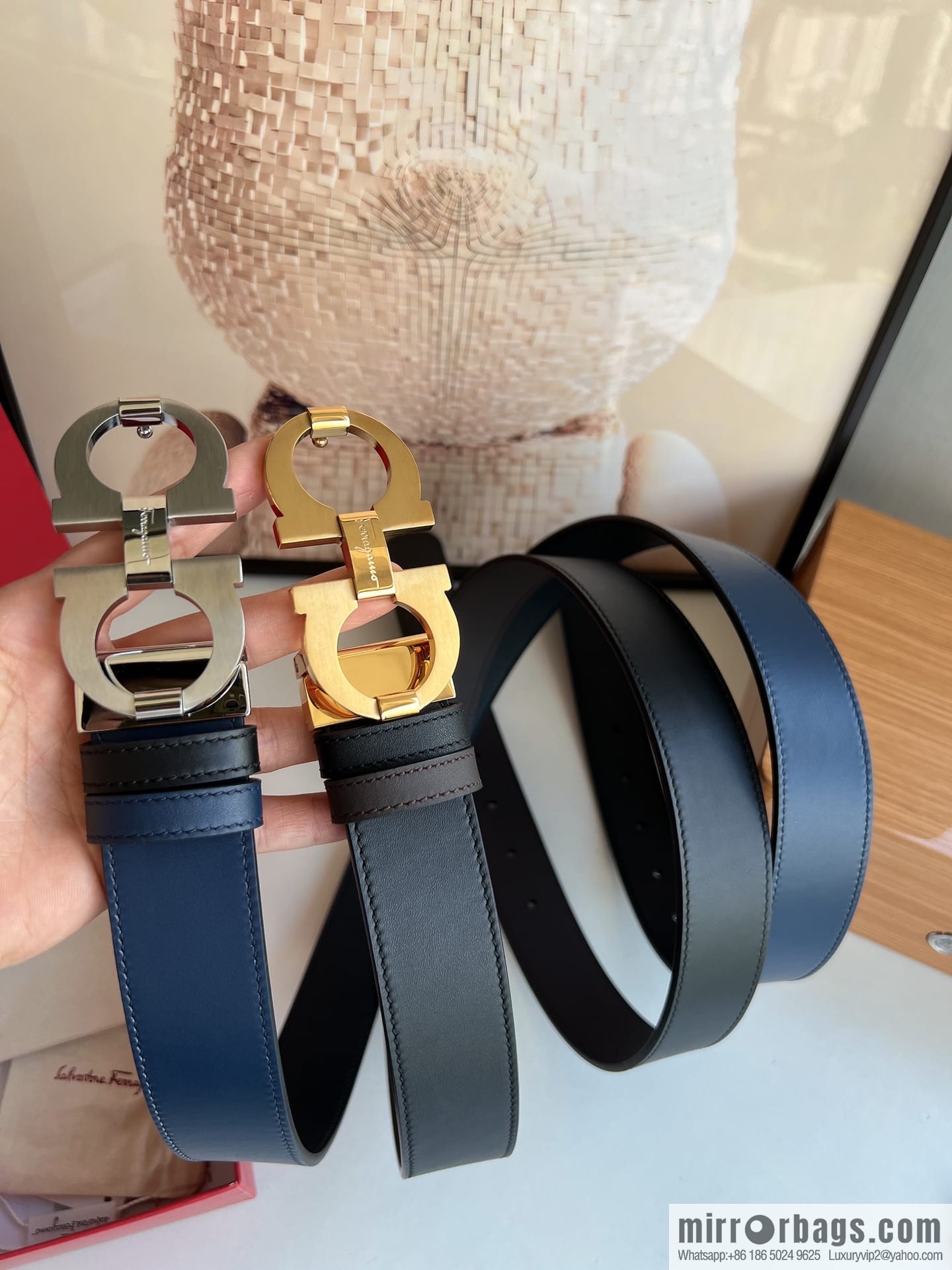 Ferragamo Ferragamo, Stainless Steel Figure 8 Metal Clip Buckle Men's 3.5cm Belt