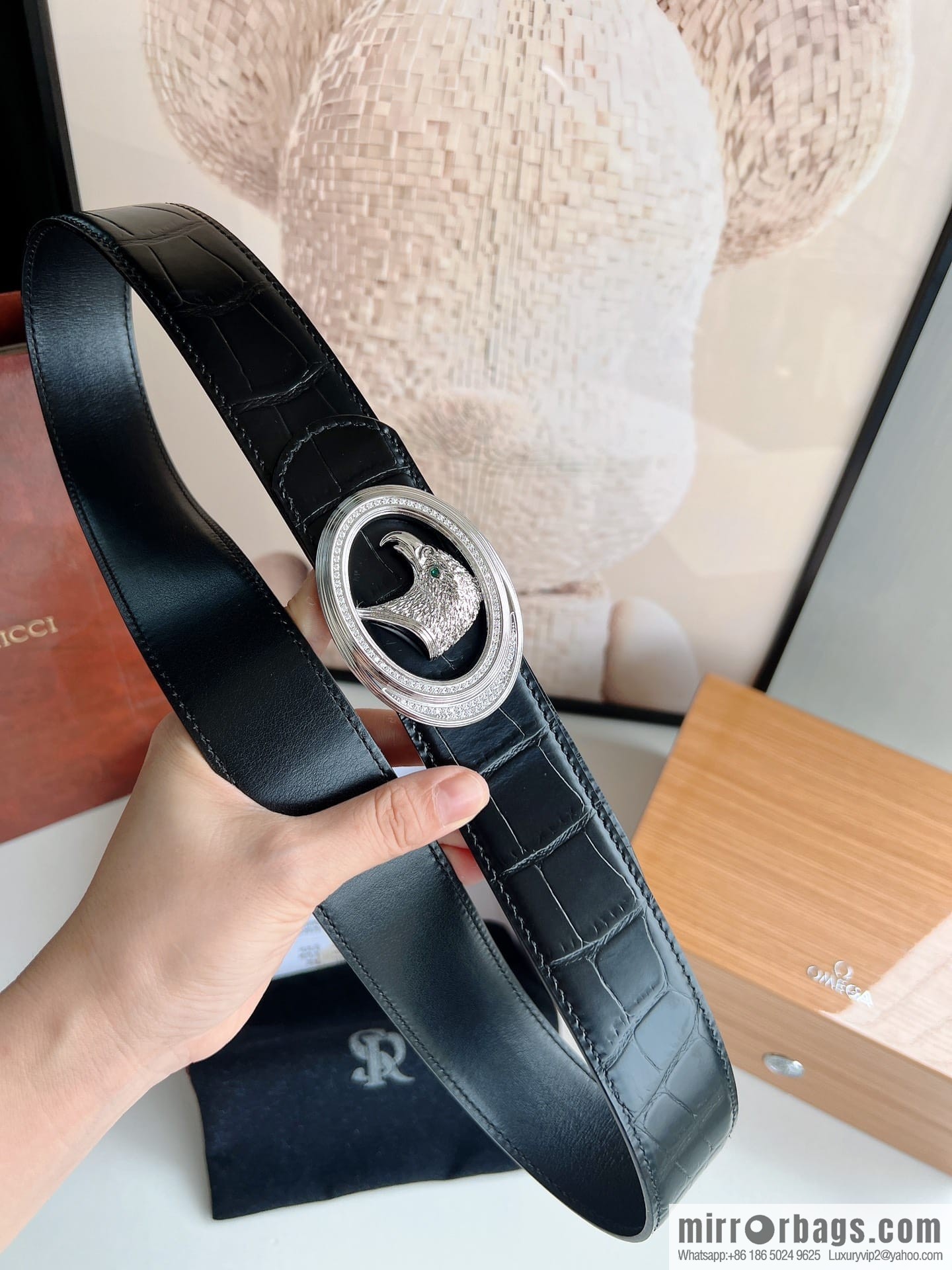 Stefano. Ricci Stephen, Stainless Steel Hand Engraved Craft Eagle Head Men's 3.8cm Belt