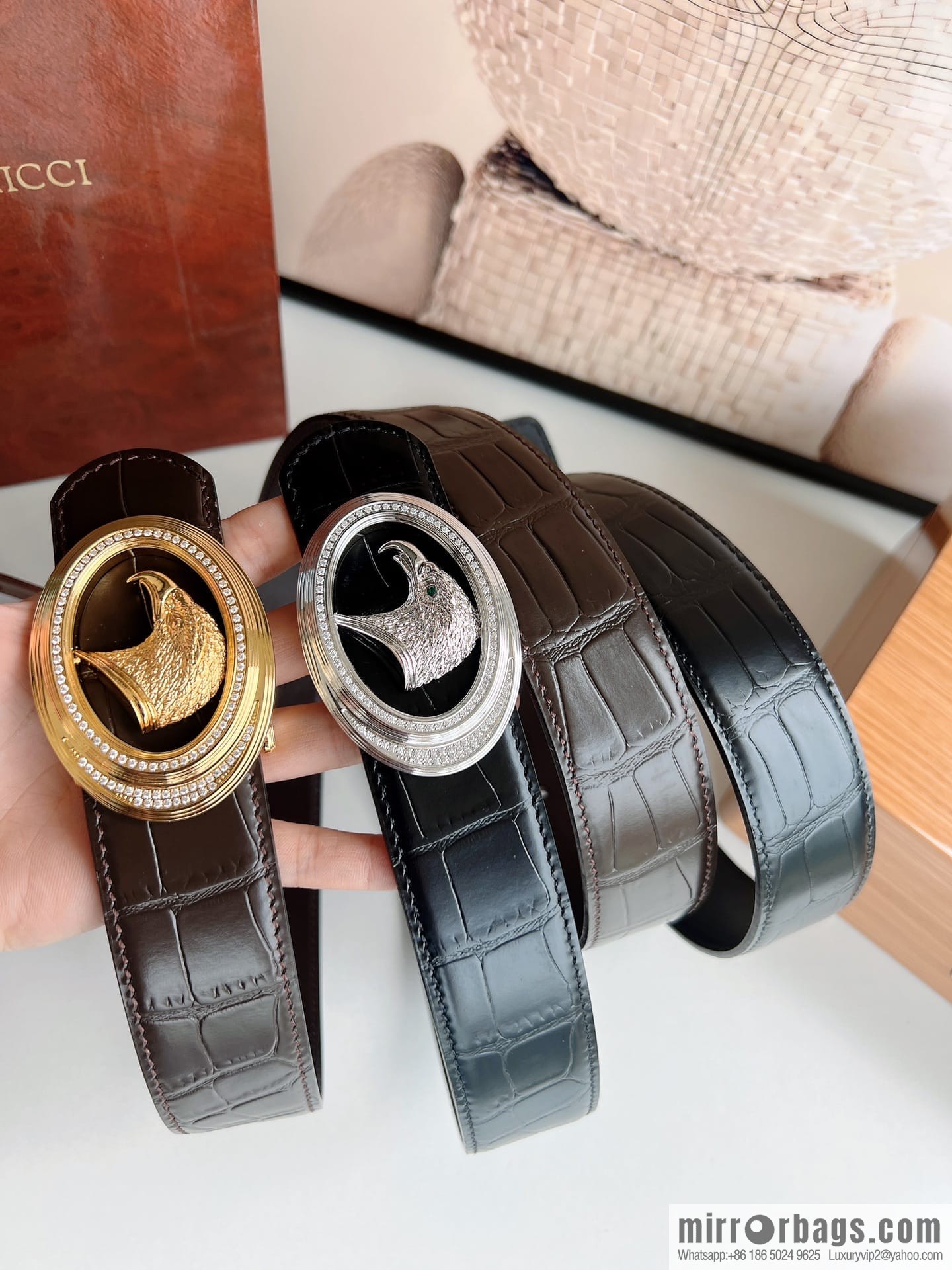 Stefano. Ricci Stephen, Stainless Steel Hand Engraved Craft Eagle Head Men's 3.8cm Belt