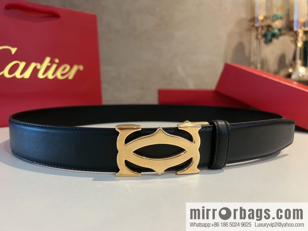 Cartier Men's 3.5cm Classic Stainless Steel Double C Automatic Buckle, Double Sided First Cowhide Belt Alveolar Belt
