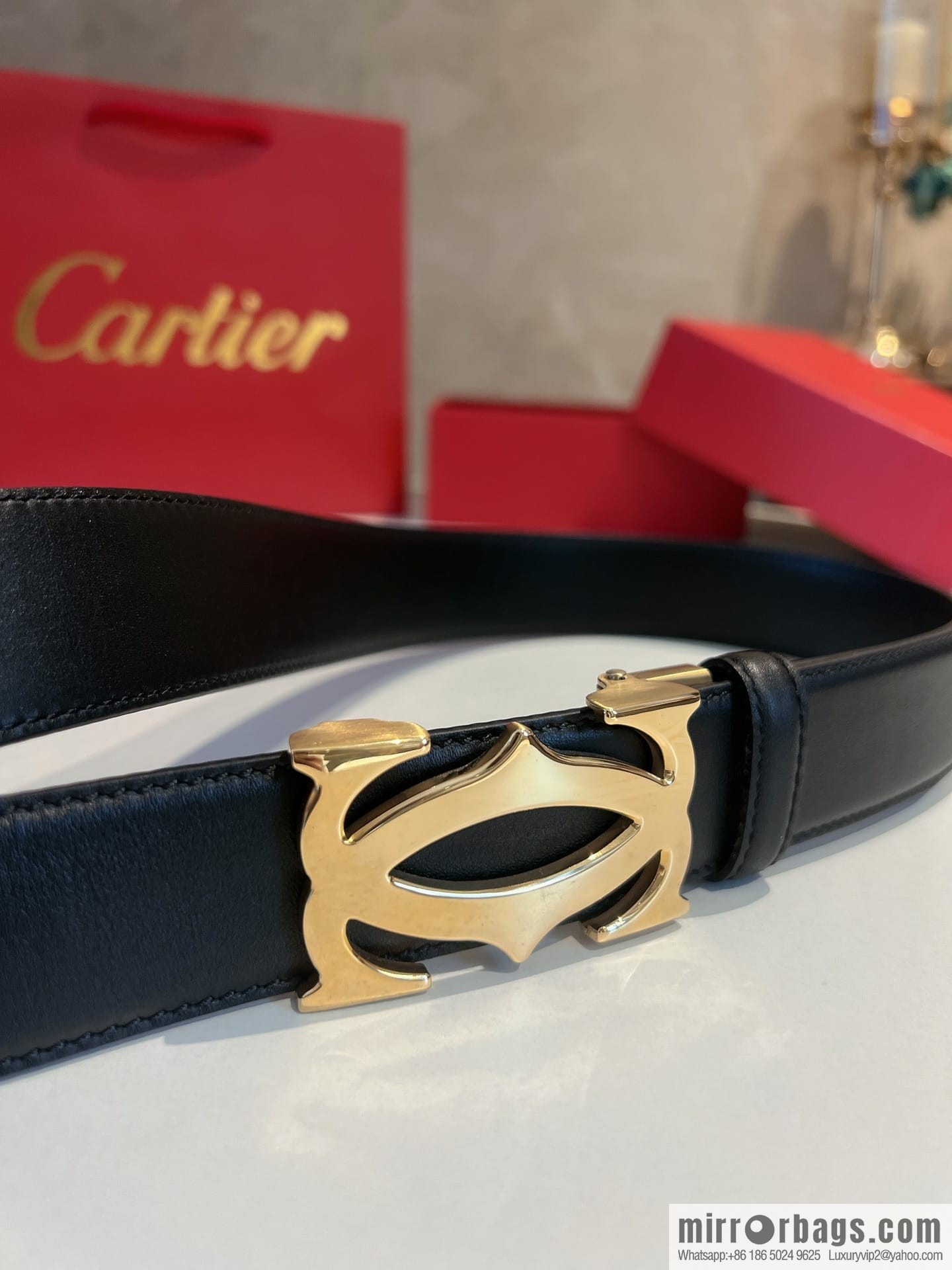 Cartier Men's 3.5cm Classic Stainless Steel Double C Automatic Buckle, Double Sided First Cowhide Belt Alveolar Belt
