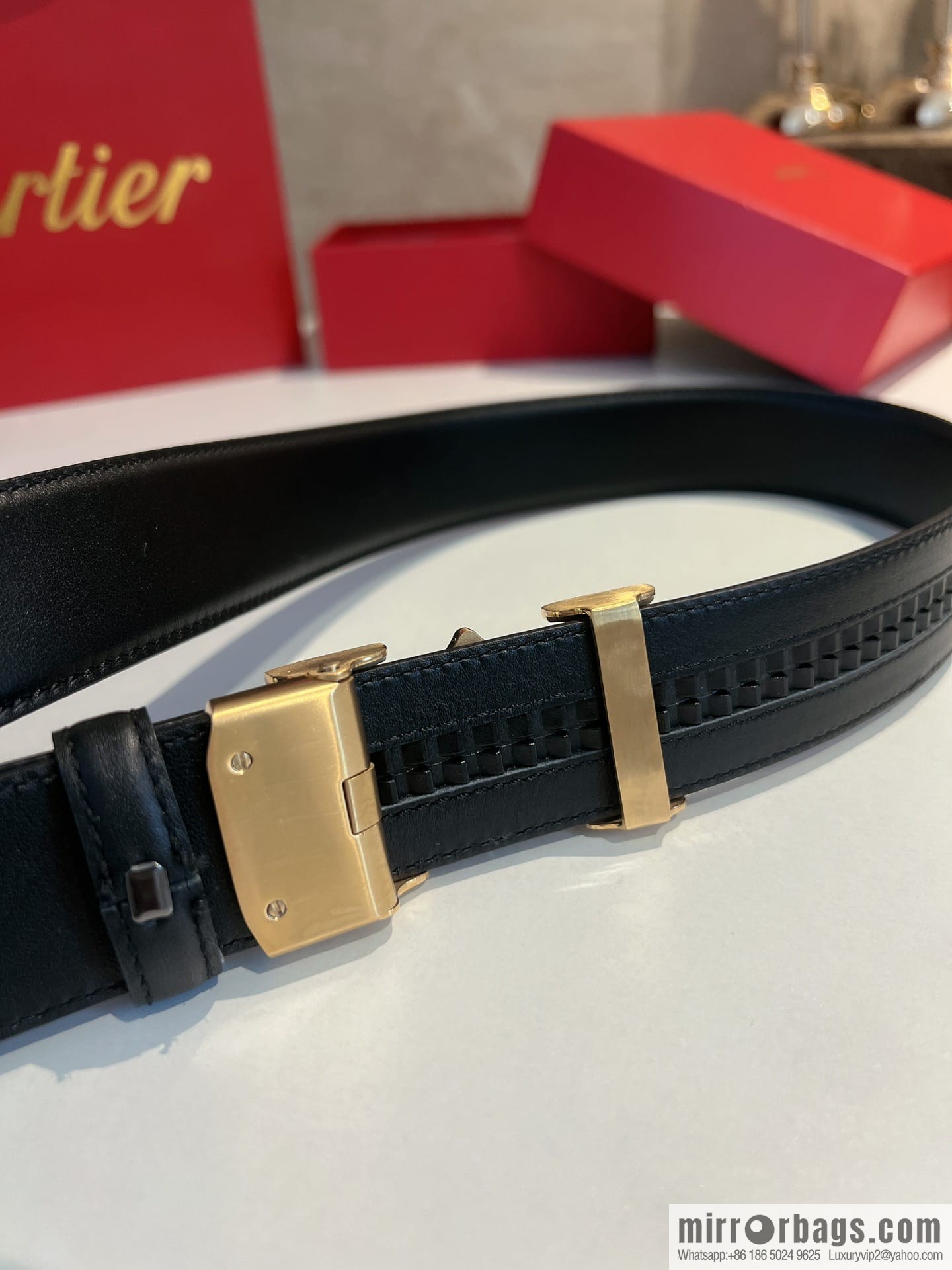 Cartier Men's 3.5cm Classic Stainless Steel Double C Automatic Buckle, Double Sided First Cowhide Belt Alveolar Belt