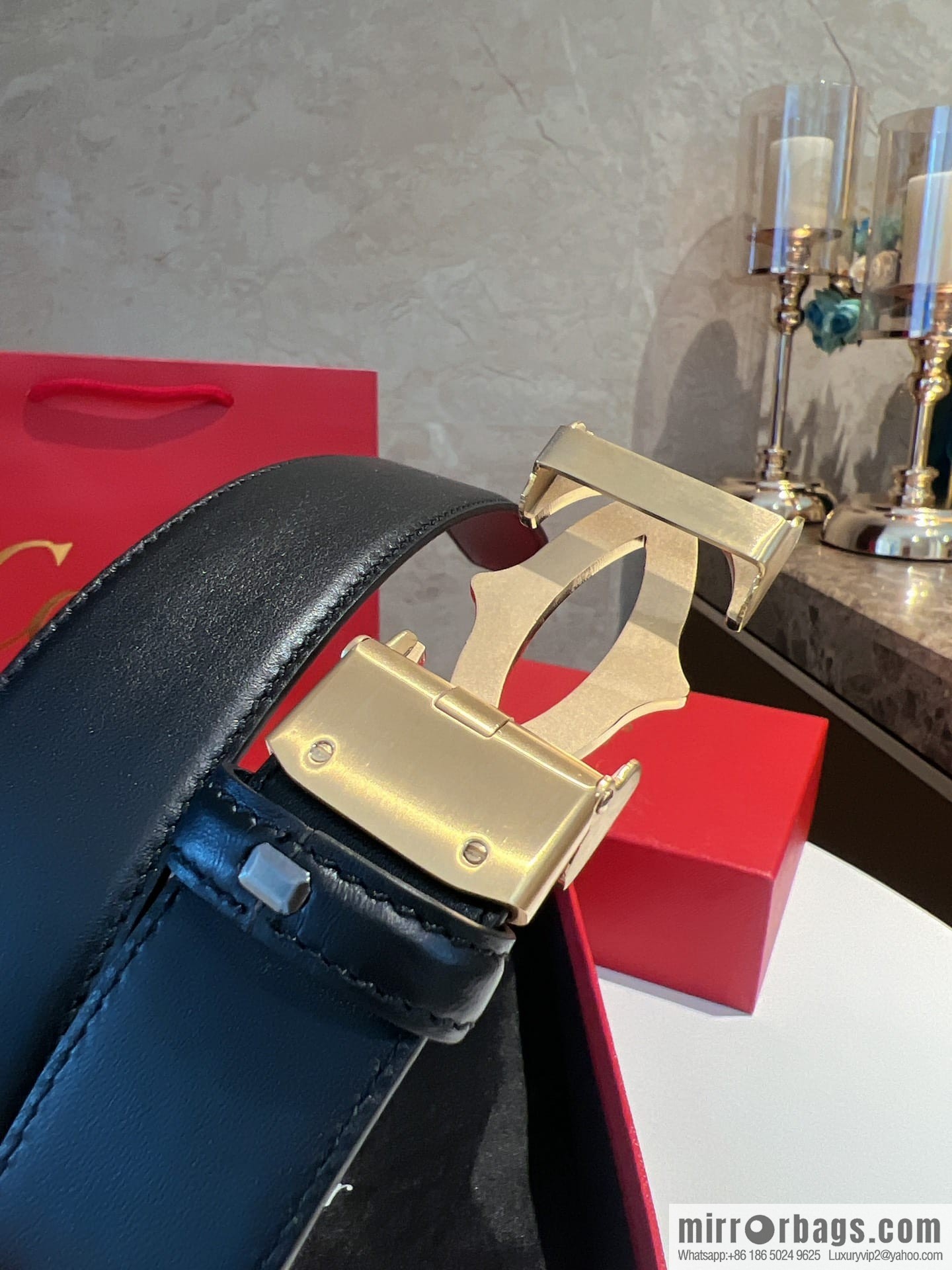 Cartier Men's 3.5cm Classic Stainless Steel Double C Automatic Buckle, Double Sided First Cowhide Belt Alveolar Belt