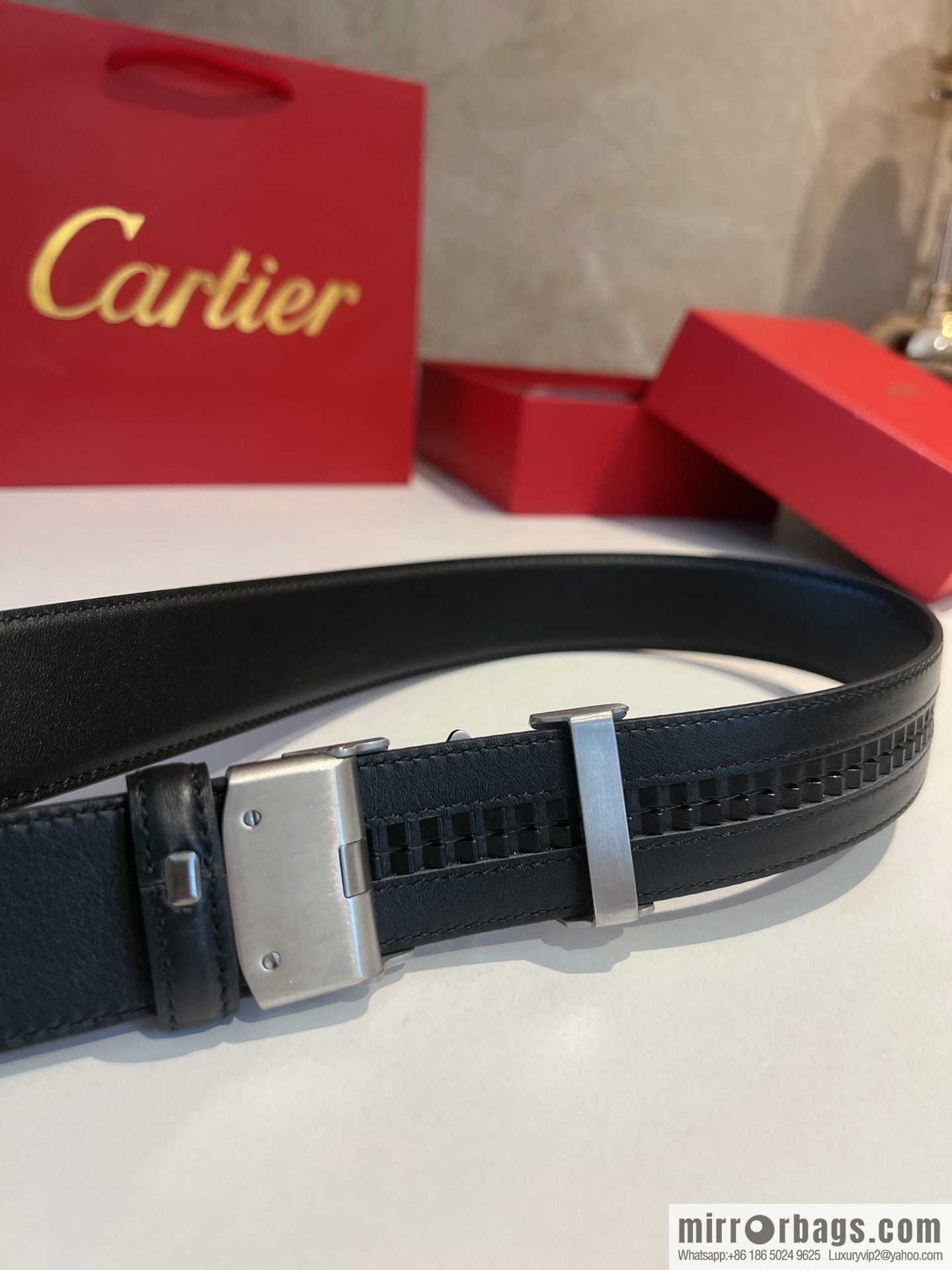 Cartier Men's 3.5cm Classic Stainless Steel Double C Automatic Buckle, Double Sided First Cowhide Belt Alveolar Belt