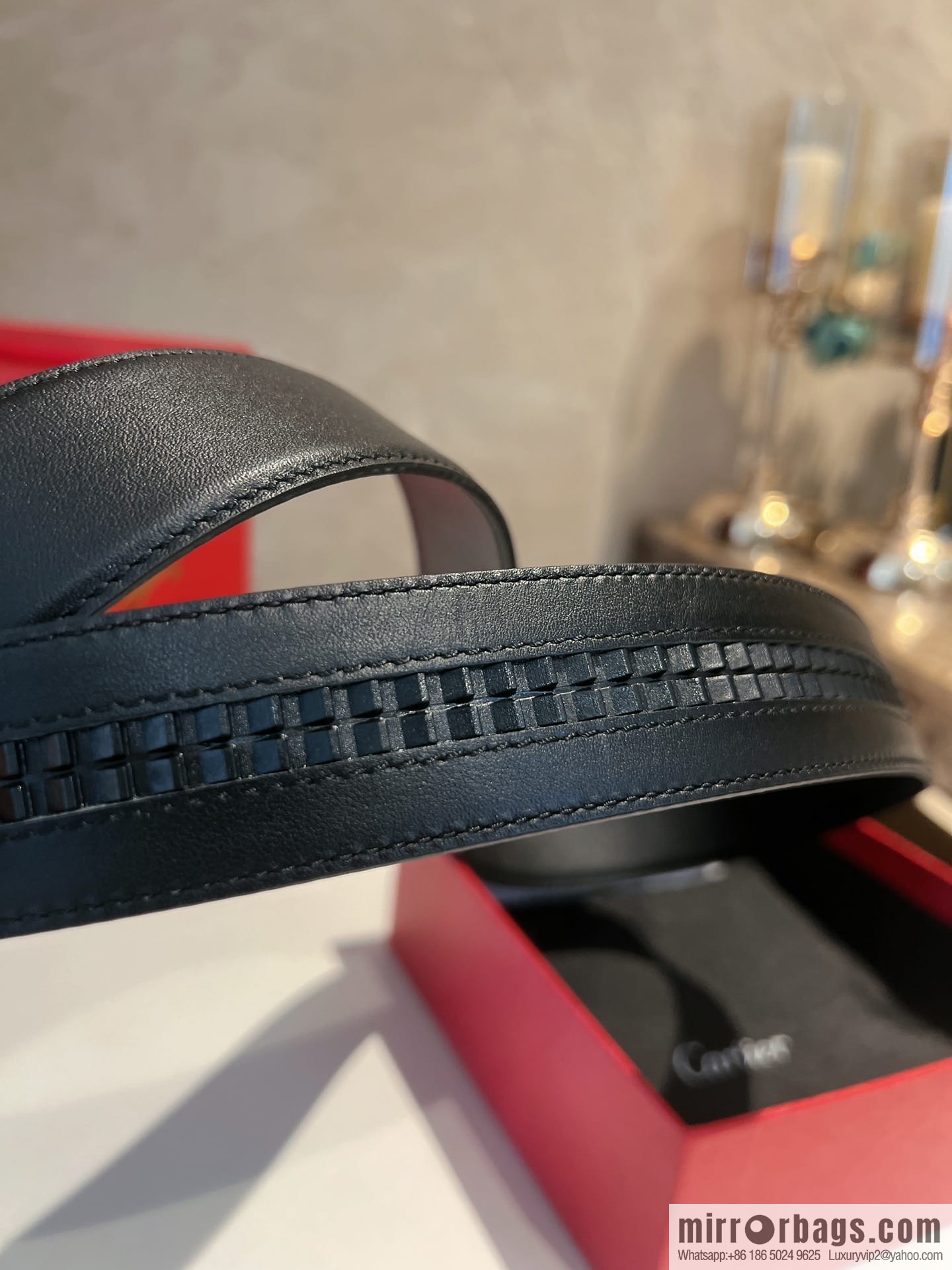 Cartier Men's 3.5cm Classic Stainless Steel Double C Automatic Buckle, Double Sided First Cowhide Belt Alveolar Belt