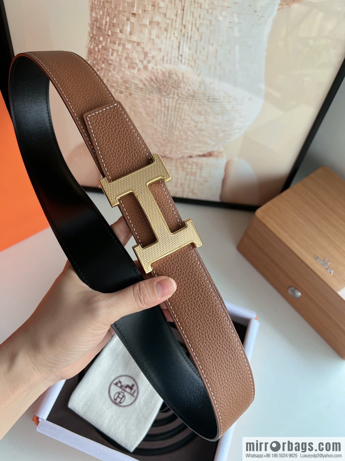 Hermes Togo Leather Double Sided Leather Belt 38mm