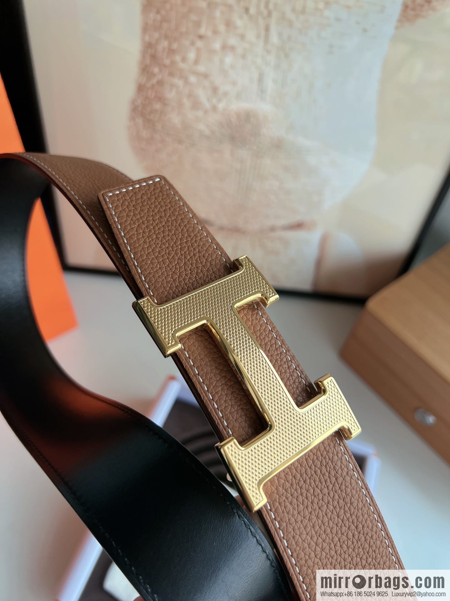 Hermes Togo Leather Double Sided Leather Belt 38mm