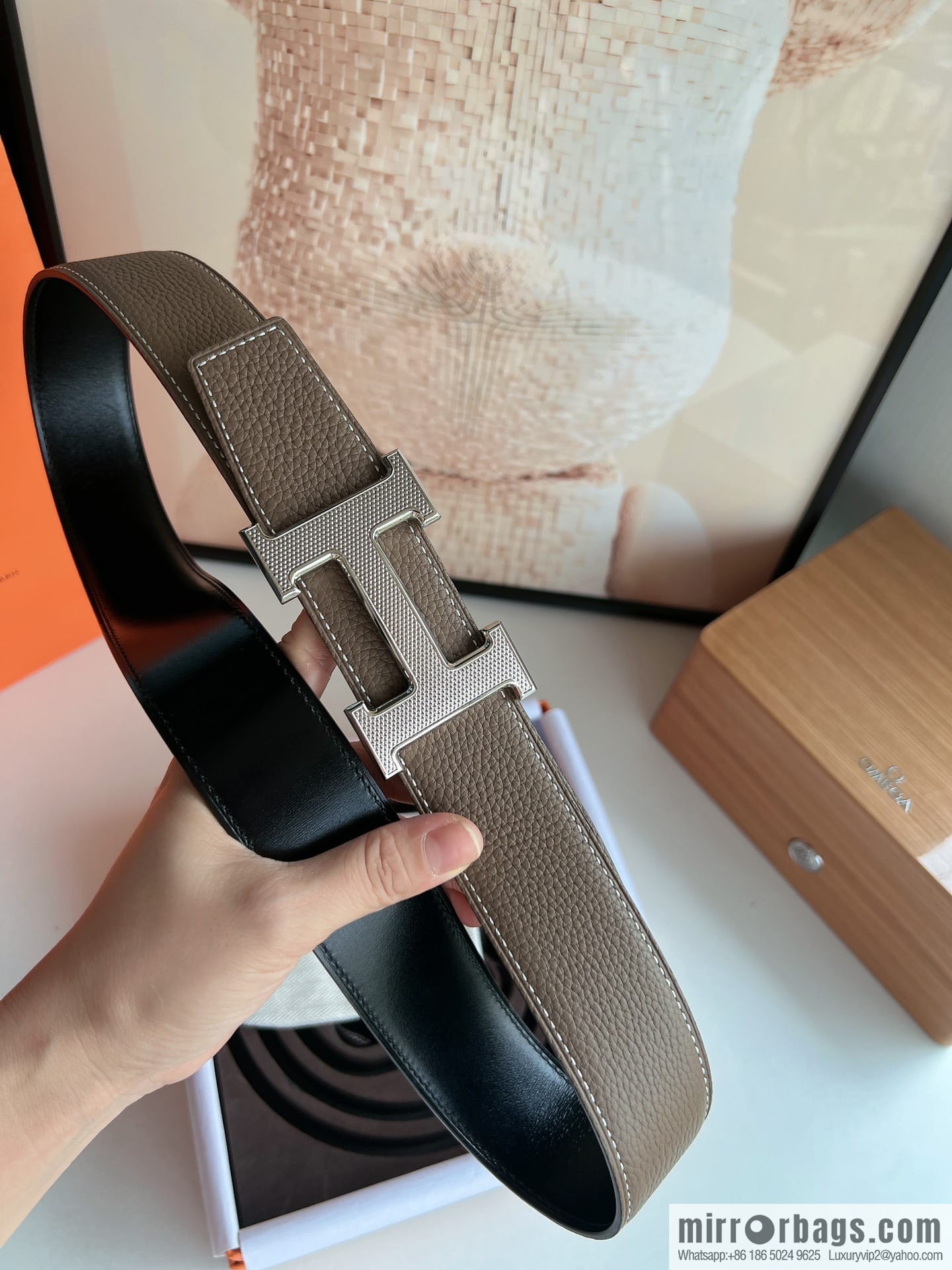 Hermes Togo Leather Double Sided Leather Belt 38mm