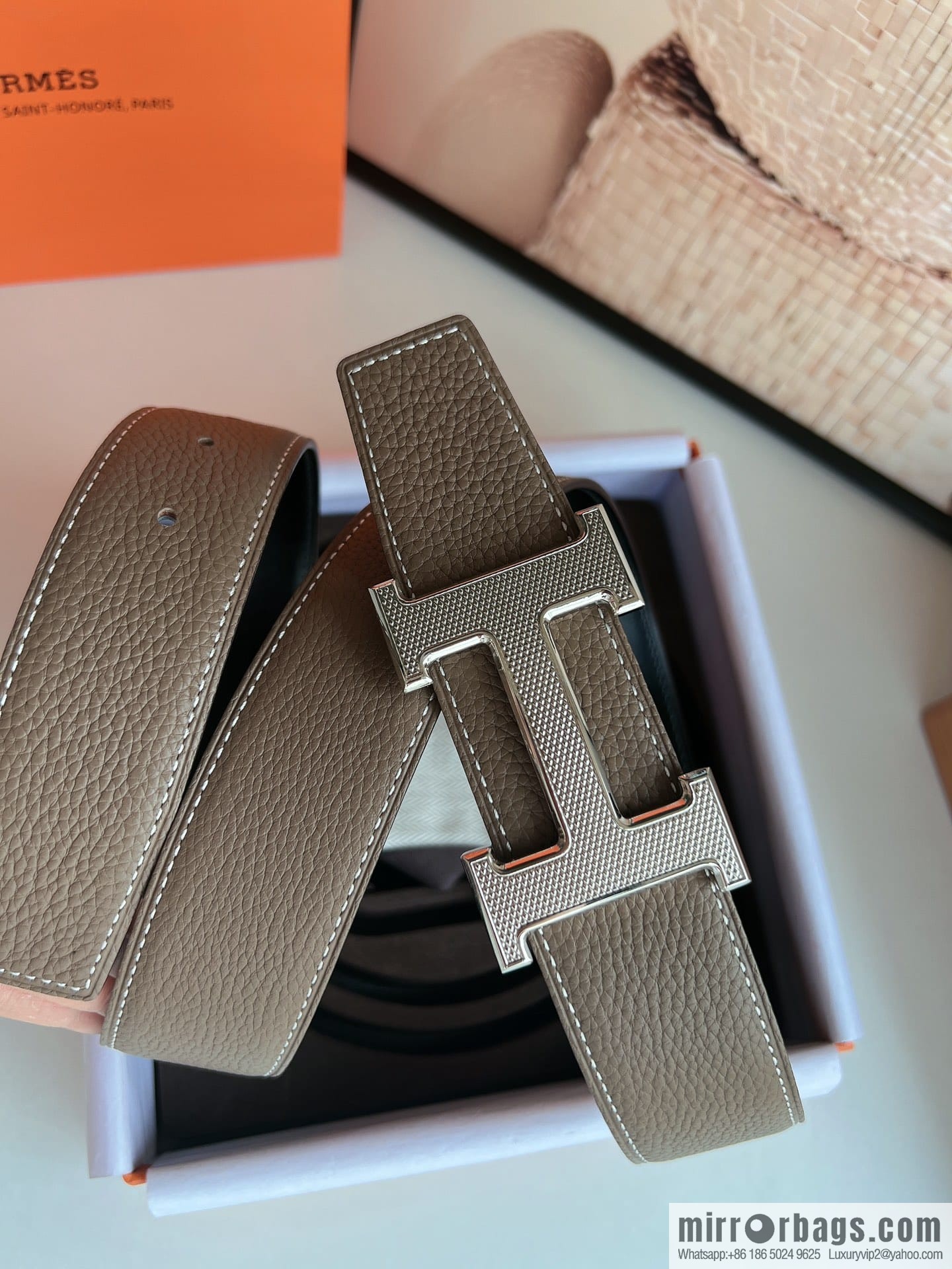 Hermes Togo Leather Double Sided Leather Belt 38mm