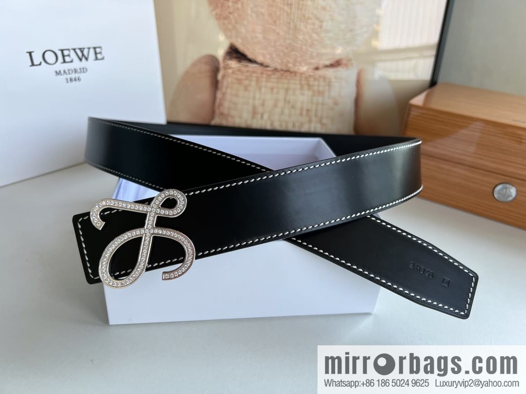 Loewe stainless steel logo inlaid diamond buckle combined with the first layer of cowhide double-sided external boutique belt 3.8cm