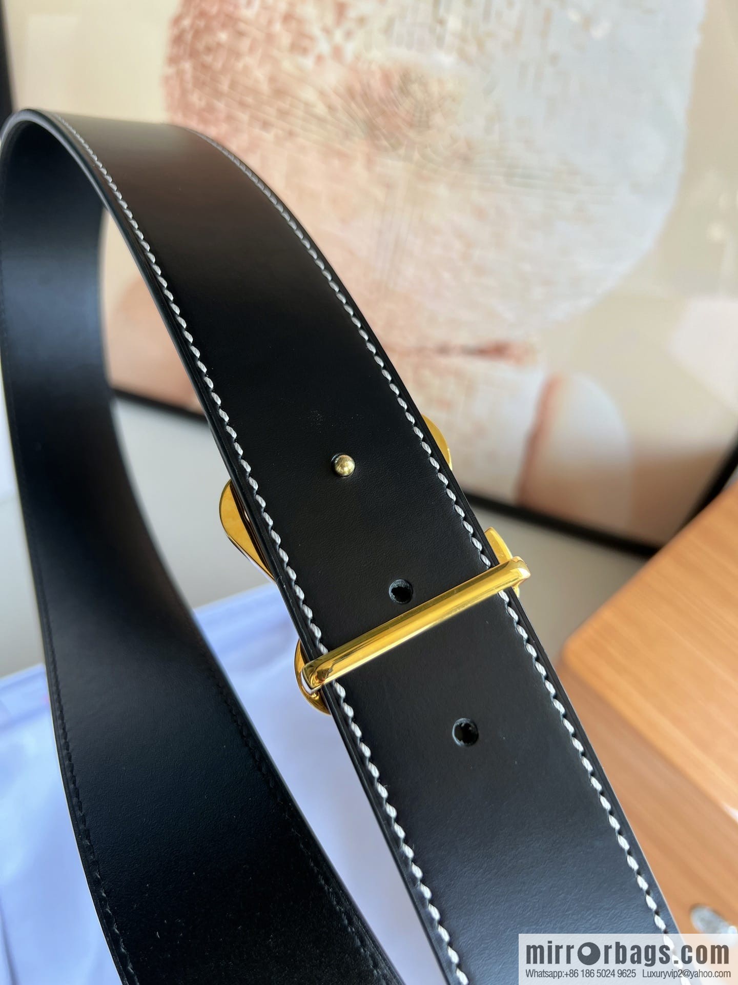 Loewe stainless steel logo inlaid diamond buckle combined with the first layer of cowhide double-sided external boutique belt 3.8cm