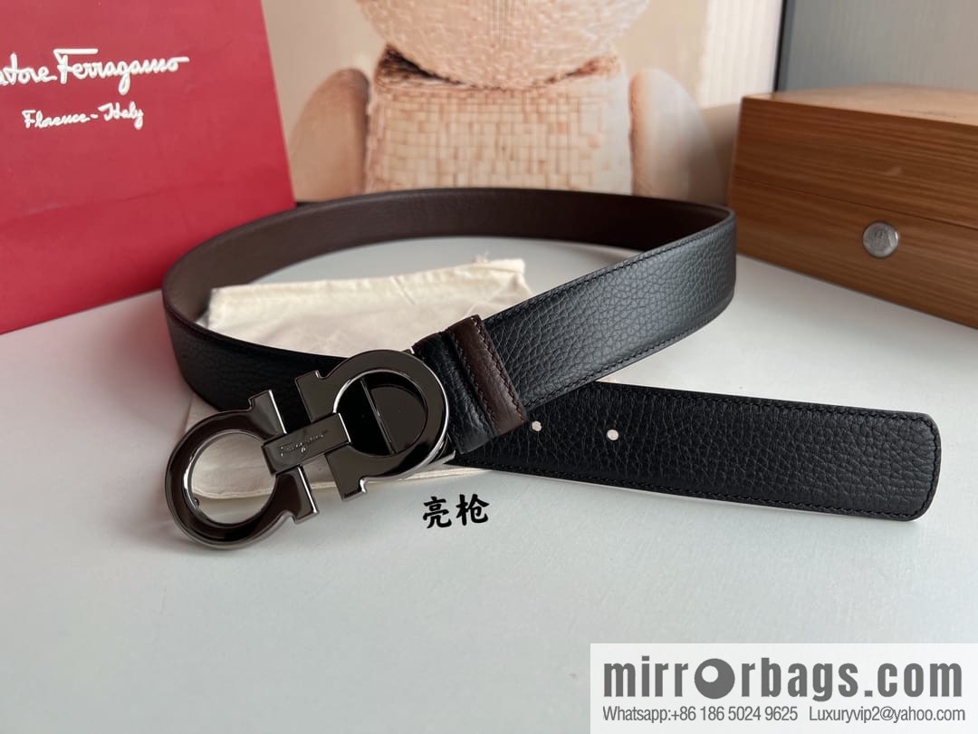 Ferragamo Ferragamo, Exquisite 8-Figure Metal Glossy Clip Buckle Men's 3.5cm Belt