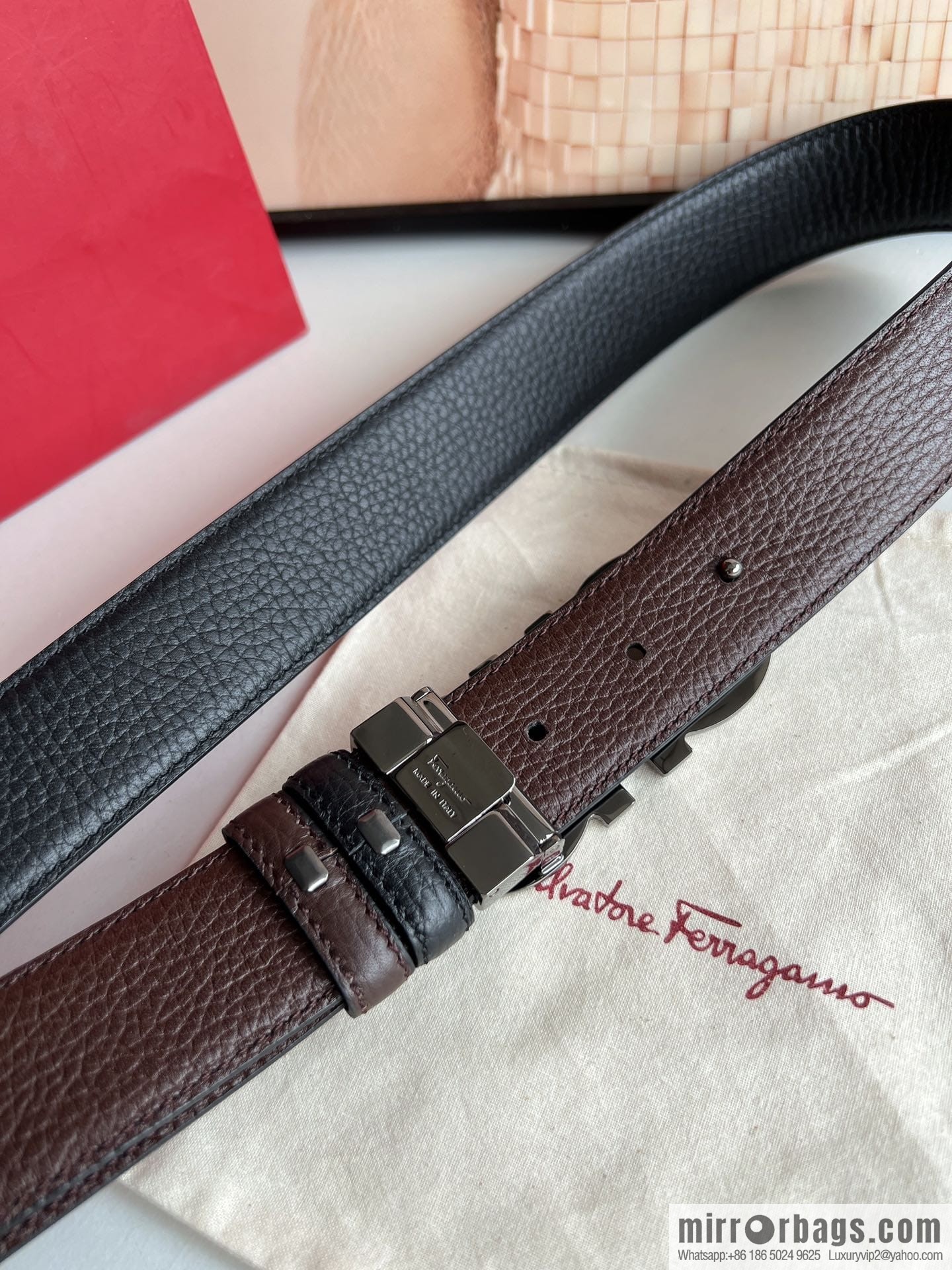 Ferragamo Ferragamo, Exquisite 8-Figure Metal Glossy Clip Buckle Men's 3.5cm Belt