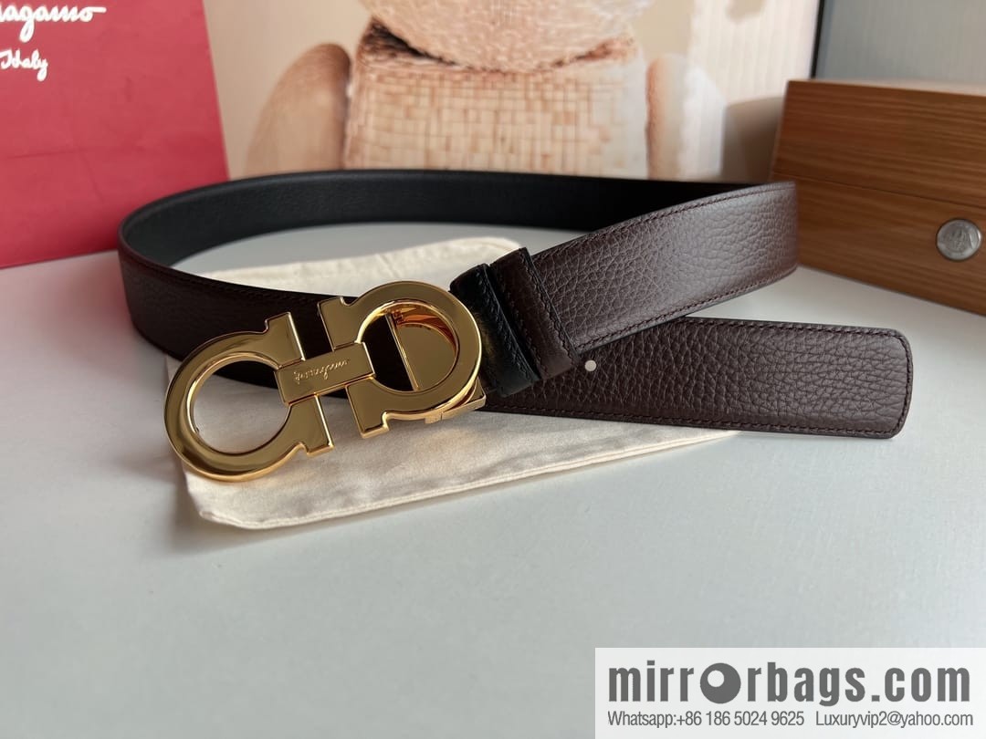 Ferragamo Ferragamo, Exquisite 8-Figure Metal Glossy Clip Buckle Men's 3.5cm Belt