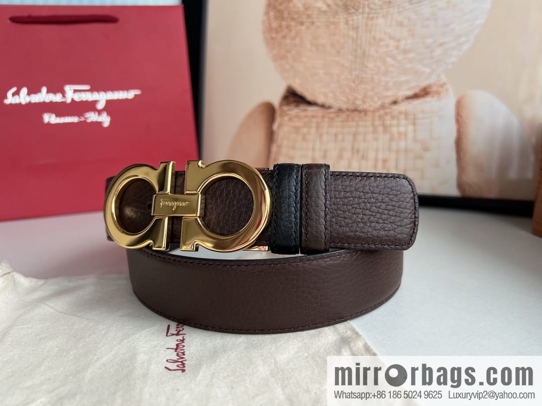 Ferragamo Ferragamo, Exquisite 8-Figure Metal Glossy Clip Buckle Men's 3.5cm Belt