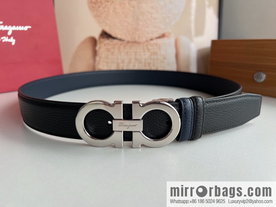 Ferragamo Ferragamo, Exquisite 8-Figure Metal Glossy Clip Buckle Men's 3.5cm Belt