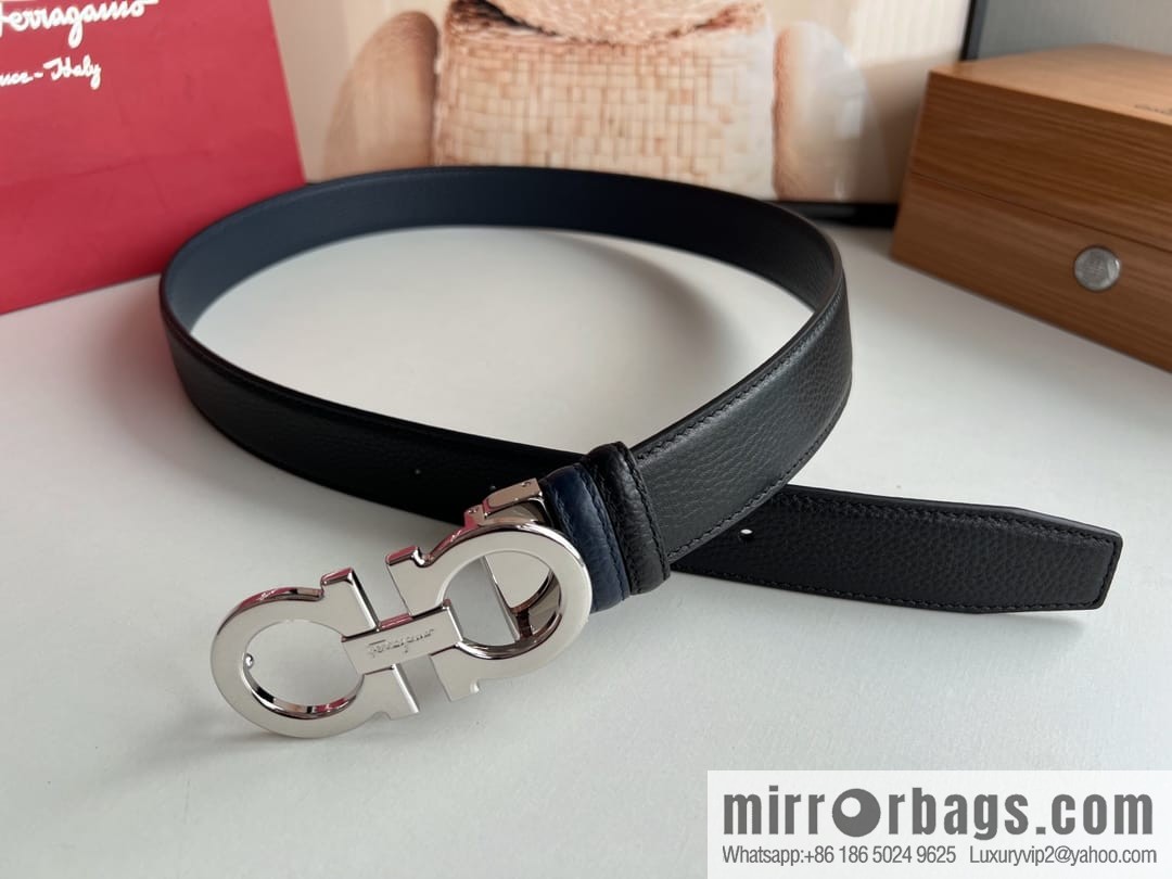 Ferragamo Ferragamo, Exquisite 8-Figure Metal Glossy Clip Buckle Men's 3.5cm Belt