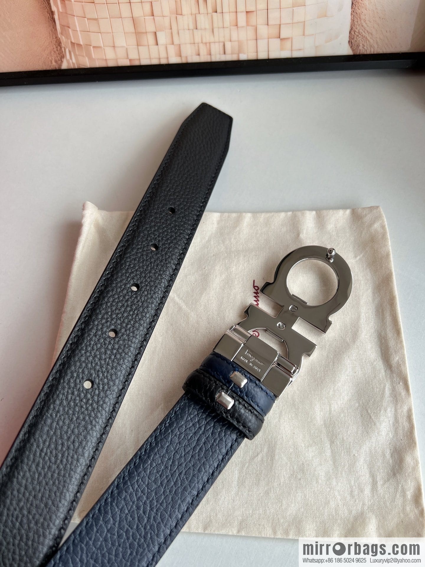 Ferragamo Ferragamo, Exquisite 8-Figure Metal Glossy Clip Buckle Men's 3.5cm Belt