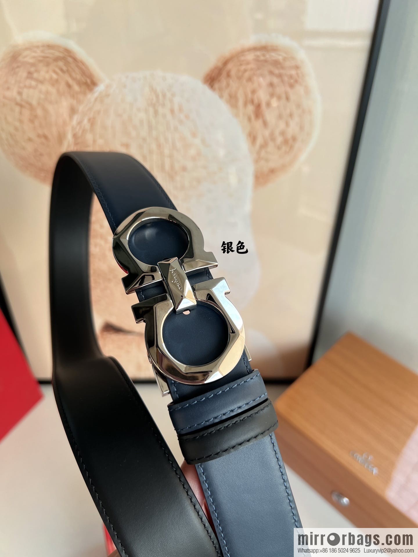 Salvatore Ferragamo Men's 3.5cm Delicate Double Circle Original Rhombus Buckle with First Cowhide Double Sided Belt