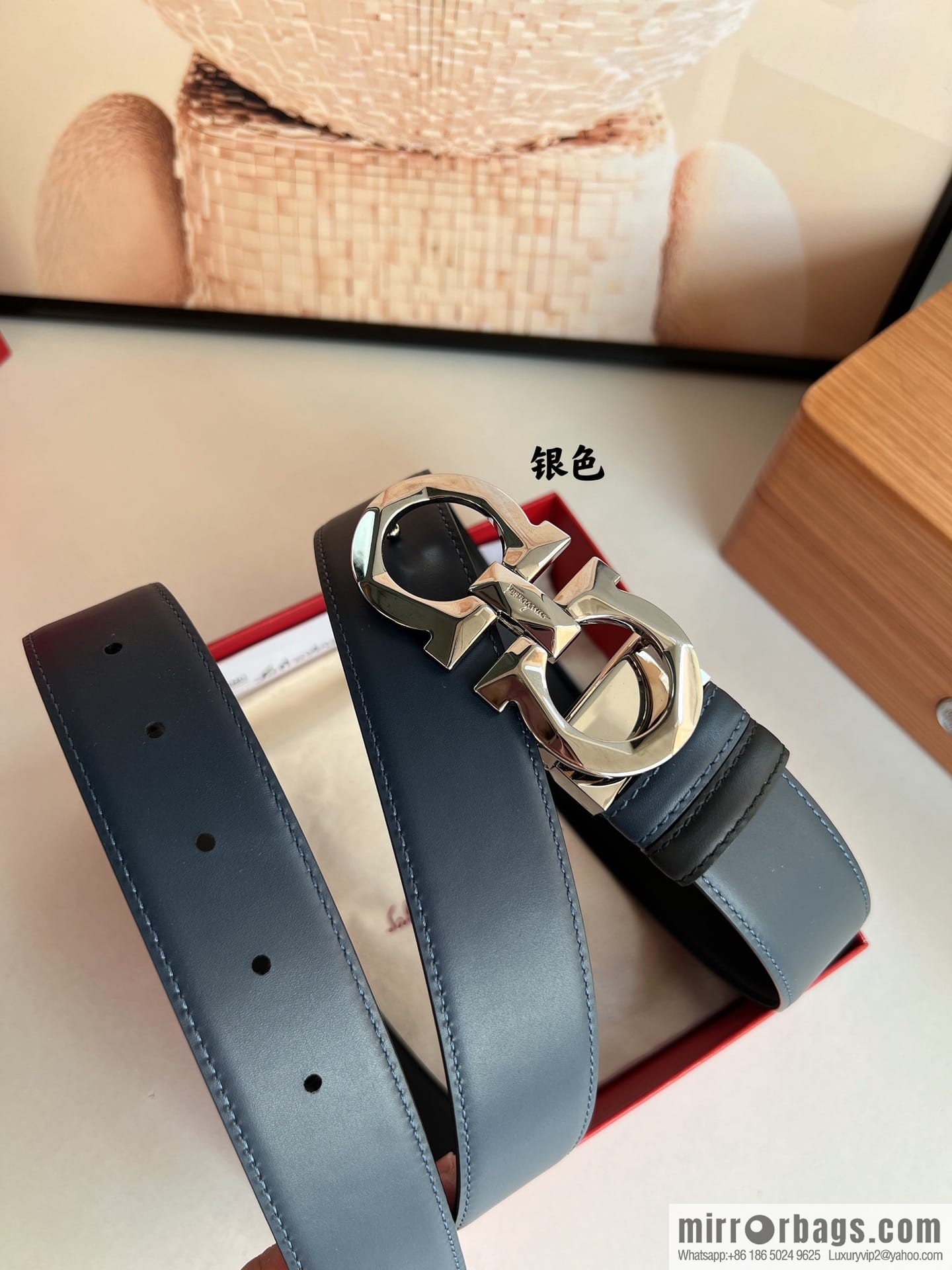 Salvatore Ferragamo Men's 3.5cm Delicate Double Circle Original Rhombus Buckle with First Cowhide Double Sided Belt