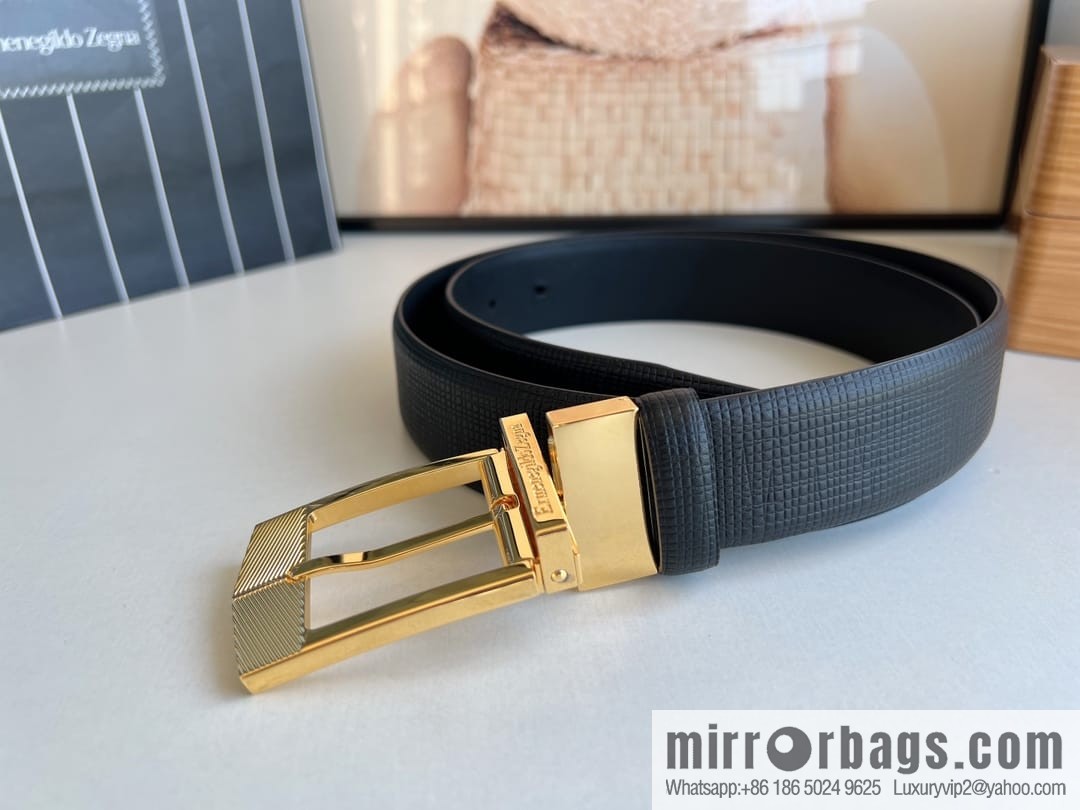 Zegna, black imported cowhide material belt 3.5cm